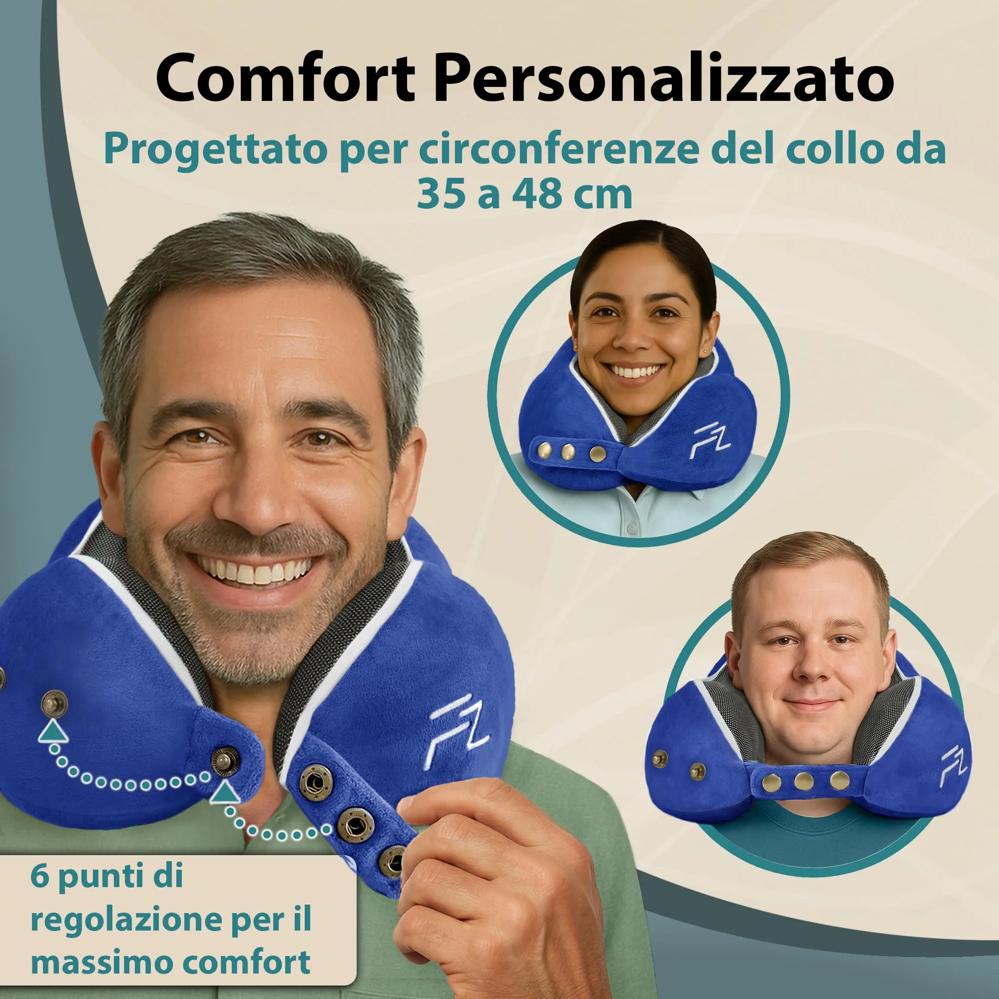 FLOWZOOM Comfy Cuscino da Viaggio in Schiuma Memory per Collo Regolabile, Blu Navy - immagine 2