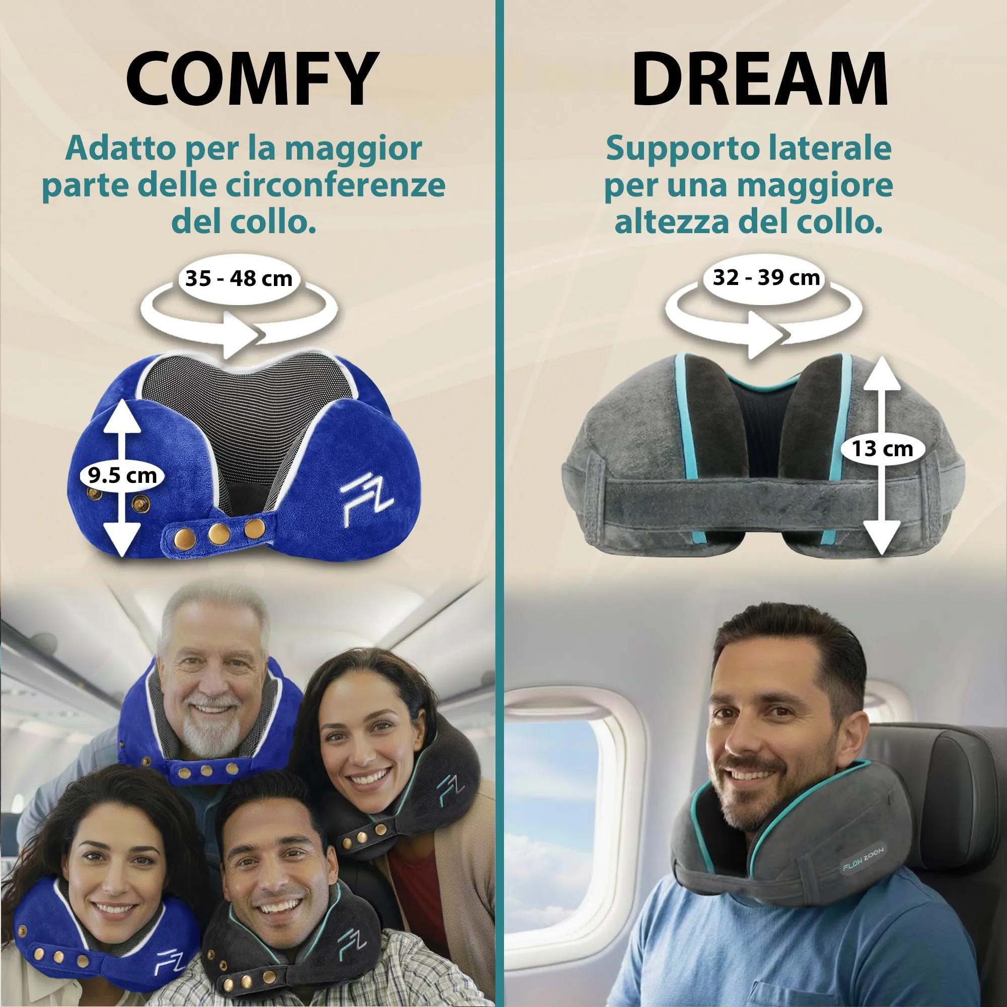 FLOWZOOM Comfy Cuscino da Viaggio in Schiuma Memory per Collo Regolabile, Blu Navy - immagine 6