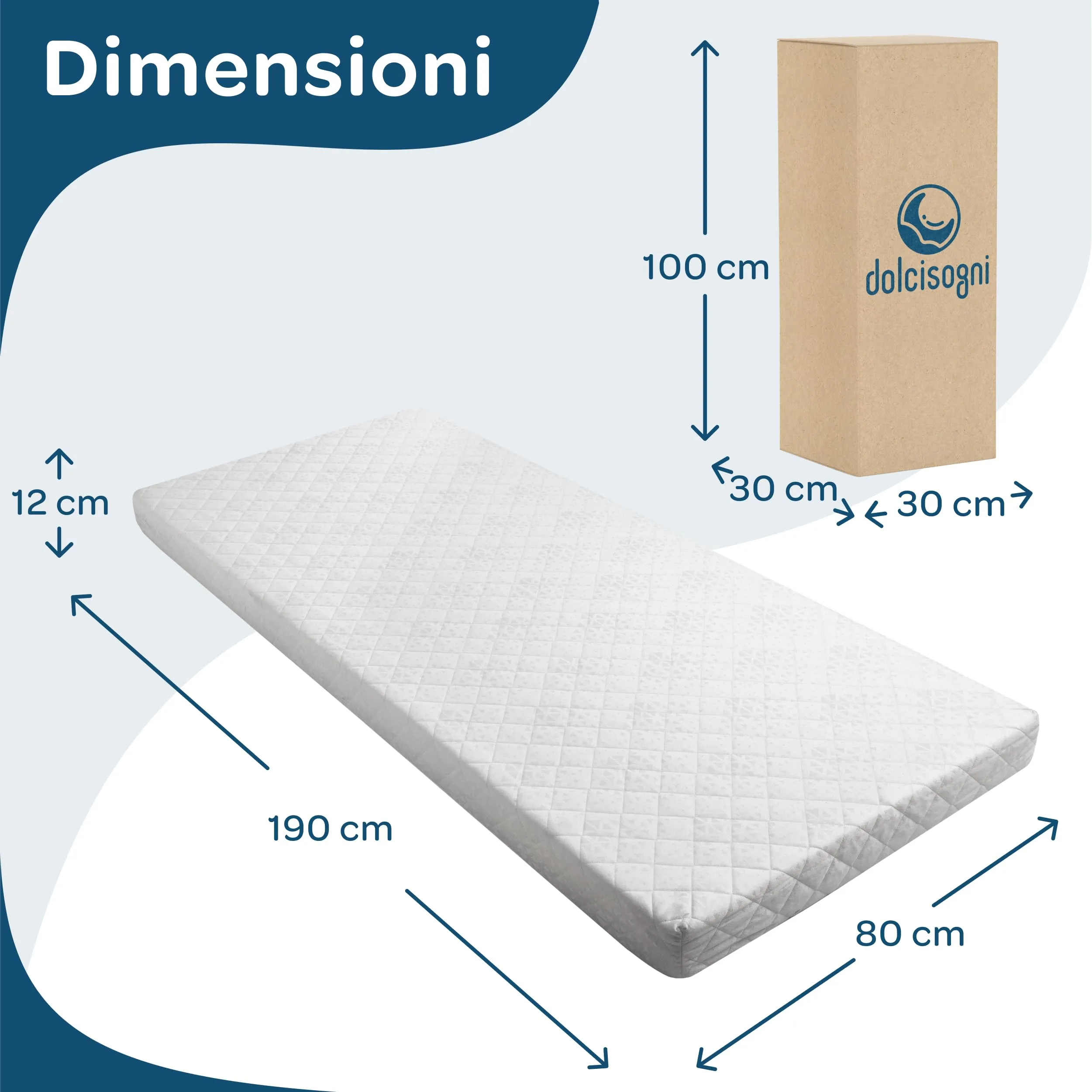Dolci Sogni Materasso Bambini 80x190x12 cm, Schiuma Traspirante H2, Fodera Anallergica, Certificato Oeko Tex e CertiPur, Made in Italy - immagine 3