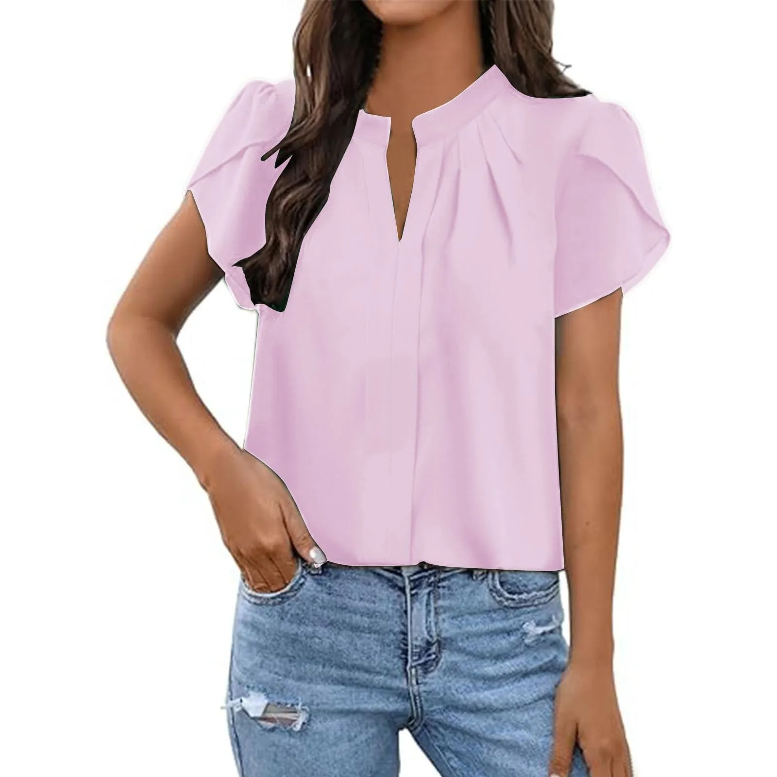 Uwdiohq T-Shirt Slim Fit in Chiffon Bianco con Maniche a Volant Casual da Donna a Maniche Corte - immagine 1