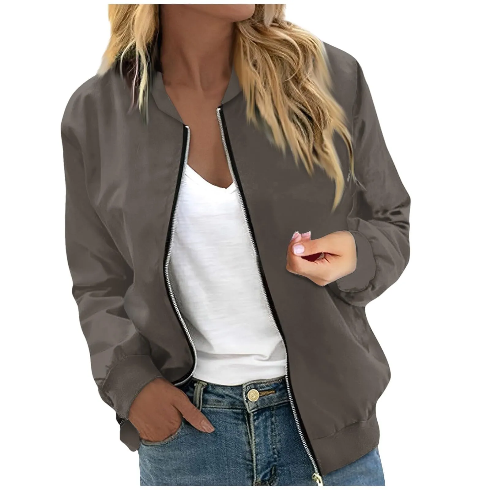 Generico Giacca Bomber Primavera Donna Stile Retrò Casual Leggera - immagine 1