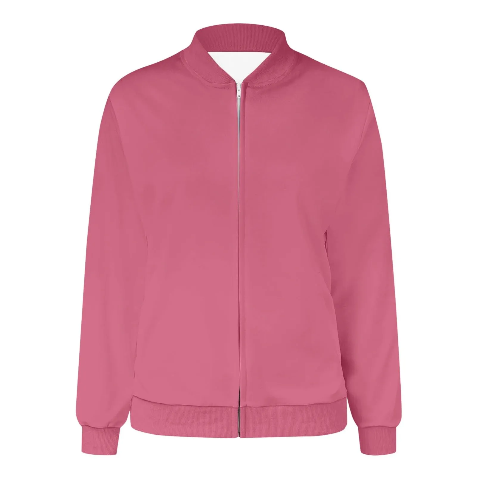 Generico Giubbino Bomber da Donna Giacca Casual Manica Lunga Zip Up Rosa - immagine 3