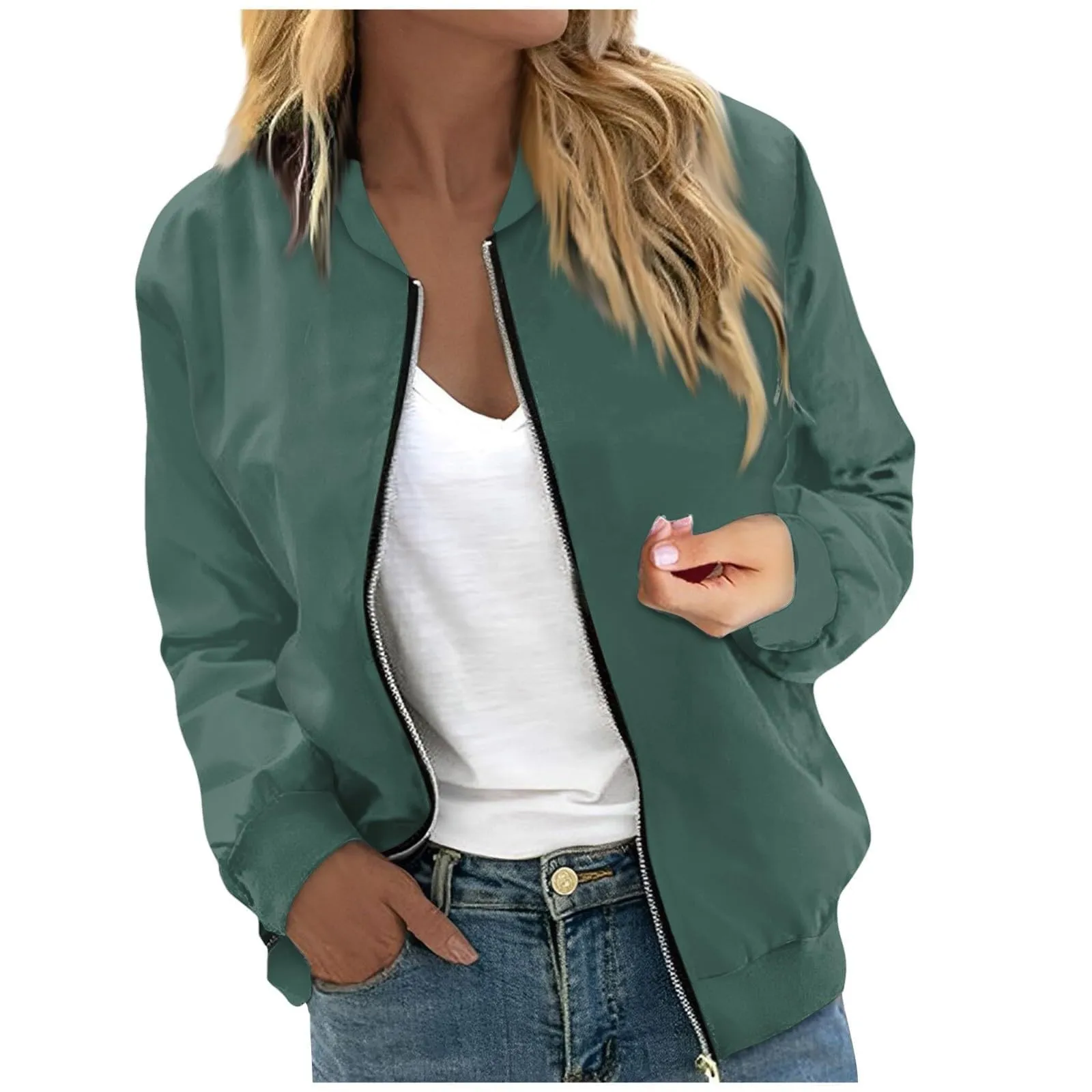 Generico Giubbotto Donna Estivo Leggero Giacca Primavera Bomber Casual Zip Up Antivento con Tasche - immagine 1