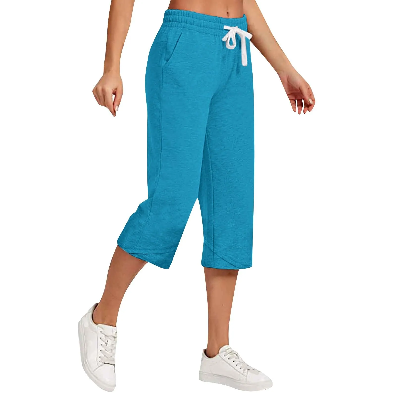 HEONSATI Pinocchietti Donna Pantaloni Capri in Cotone 7/8 Gamba Dritta con Coulisse Regolabile - immagine 1