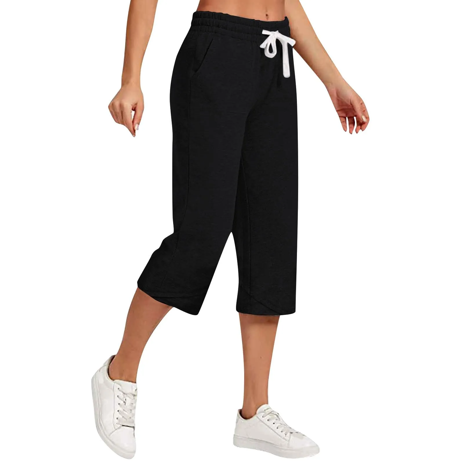HEONSATI Donna Pantaloni Pinocchietti Capri in Cotone Estivi Leggeri Casual con Coulisse Regolabile - immagine 1