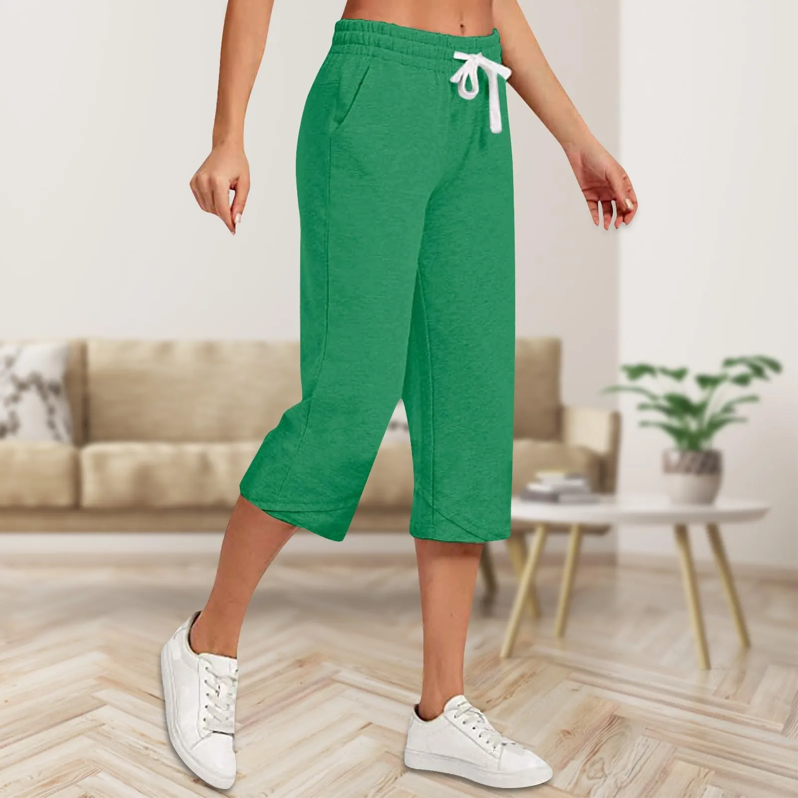 HEONSATI Pinocchietti Donna Sportivi Pantaloni Capri in Cotone 7/8 con Coulisse Regolabile - immagine 2