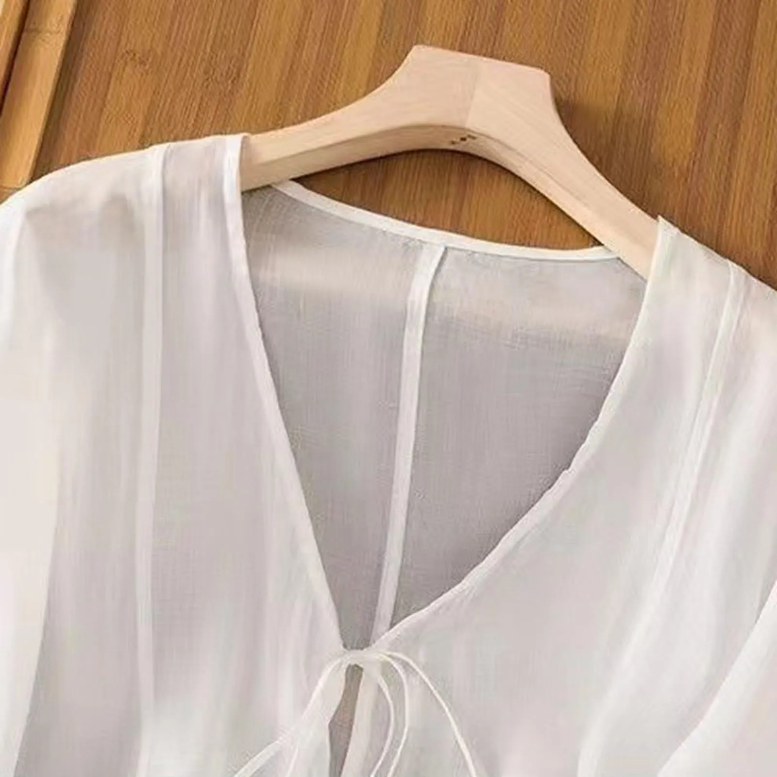 Vhersily Cardigan Donna Coprispalle in Chiffon Bolero Estivo Hanfu in Lino Bianco - immagine 5