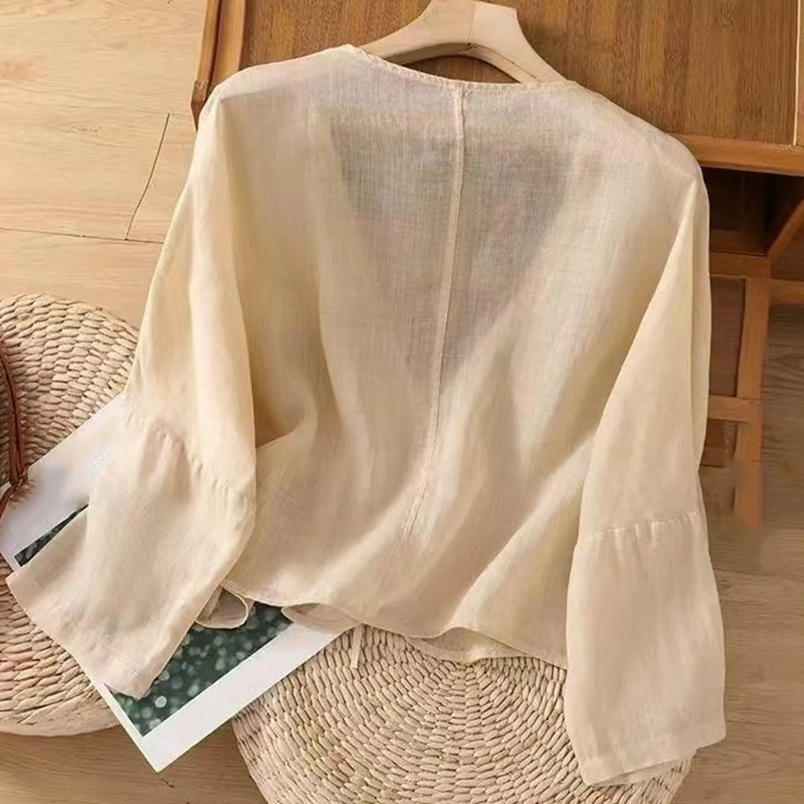 Vhersily Cardigan Donna in Chiffon, Bolero Estivo Front Lace Up, Giacche da Sera Hanfu in Lino - immagine 6