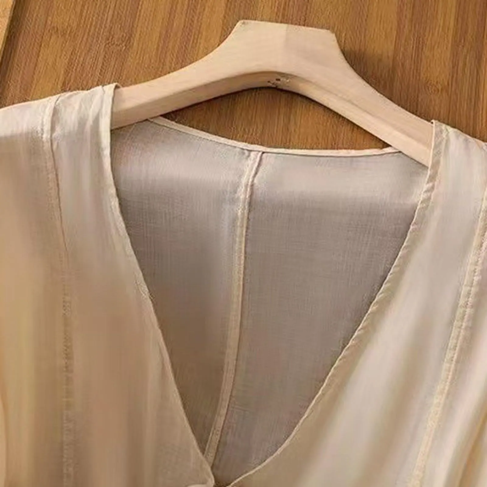Vhersily Cardigan Donna Coprispalle in Chiffon Bolero Estivo Front Lace Up Giacche da Sera Hanfu Camicia di Lino Beige XXL - immagine 5
