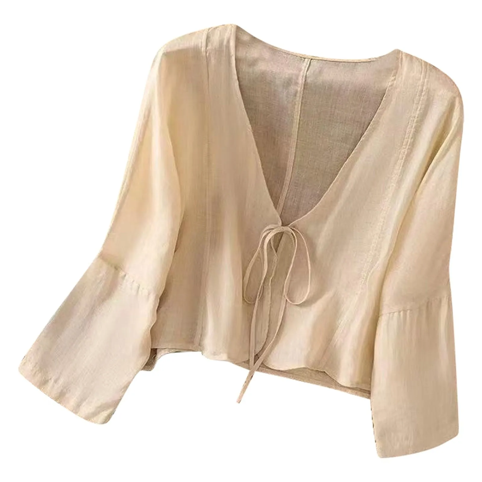 Vhersily Cardigan Donna Coprispalle in Chiffon Bolero Estivo Front Lace Up Hanfu in Lino - immagine 1