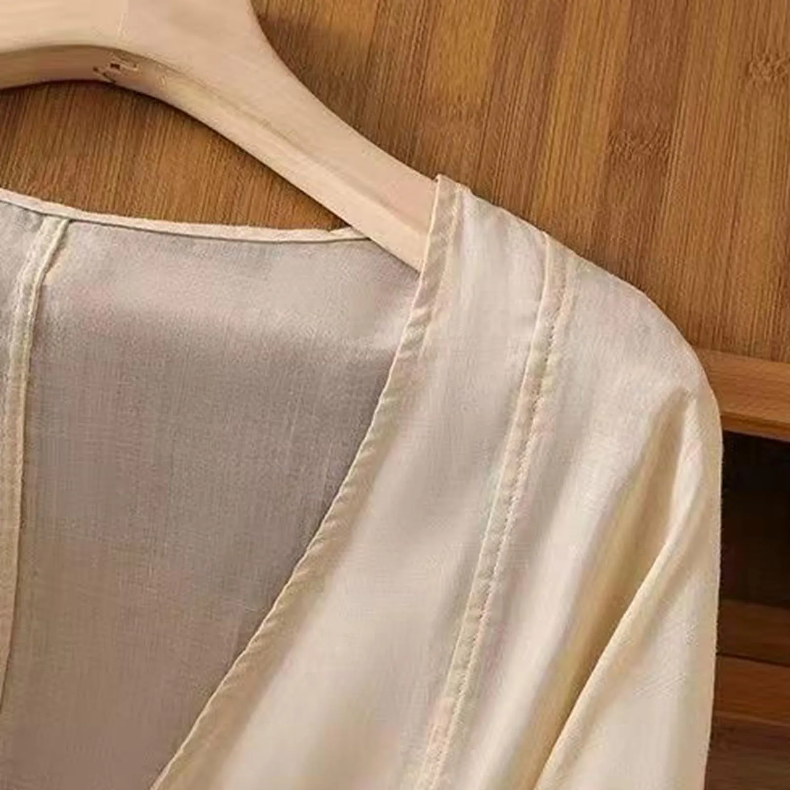 Vhersily Cardigan Donna Coprispalle in Chiffon Bolero Estivo Front Lace Up Hanfu in Lino - immagine 7