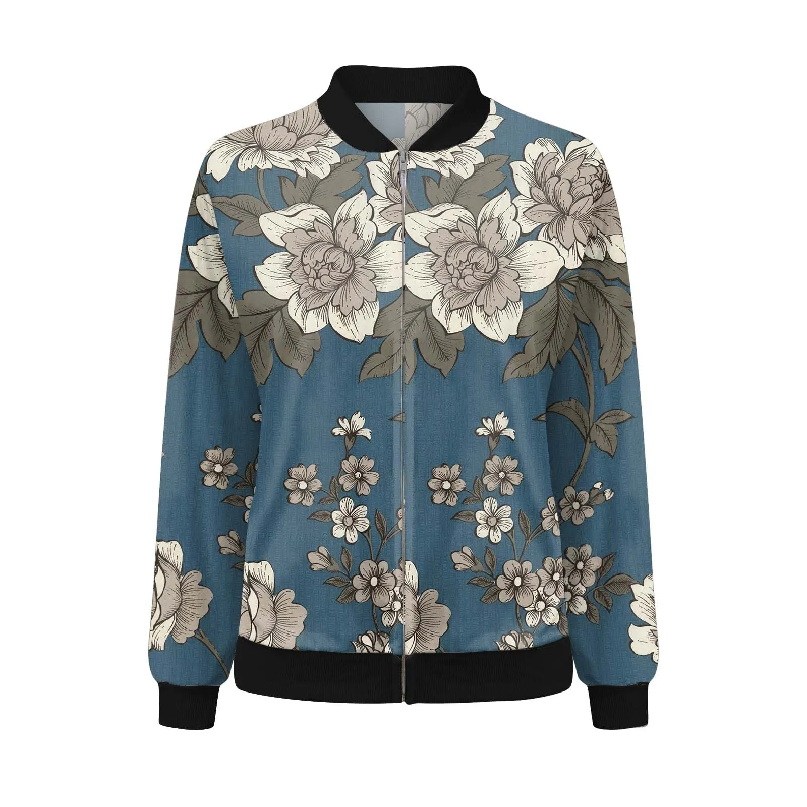 Generico Bomber Floreale Donna Giubbotto Primaverile con Cerniera e Collo Alto - immagine 4
