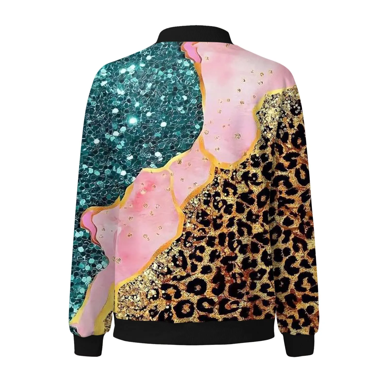 Generico Bomber Donna Floreale a Manica Lunga con Cerniera e Stand Up Collar - immagine 5