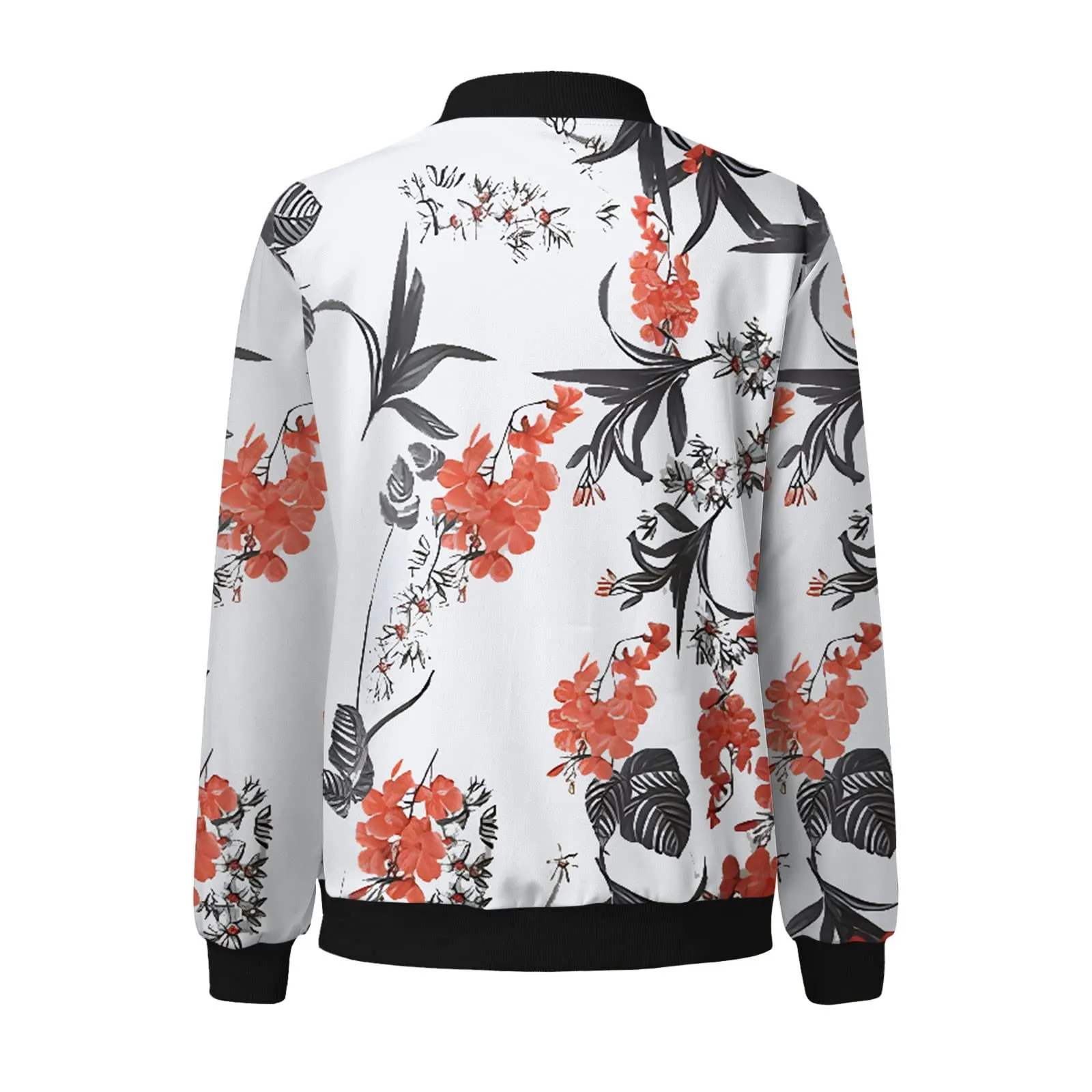 Generico Bomber Donna Floreale a Manica Lunga con Cerniera e Stand Up Collar - immagine 7