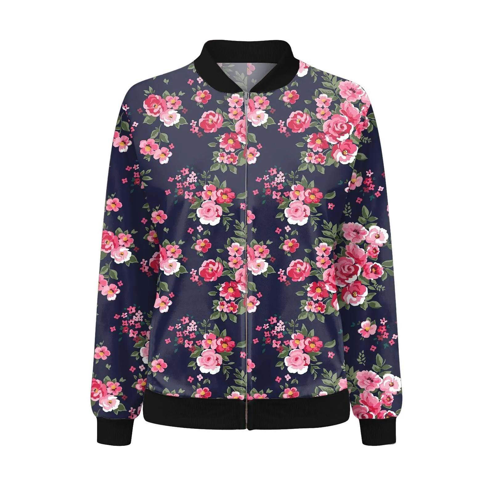 Generico Bomber Donna Floreale con Cerniera e Collo Alto, Giacca Leggera Primaverile Estiva - immagine 4