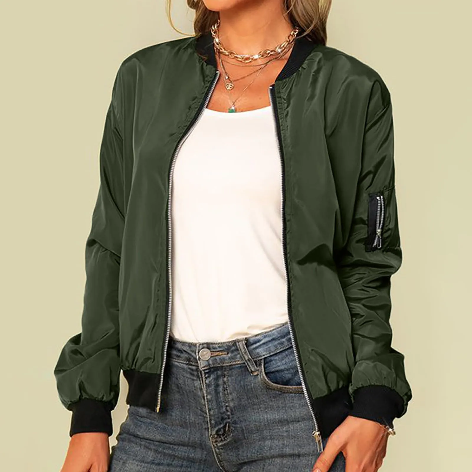 Generico Bomber Donna Floreale con Cerniera e Collo Alto, Giacca Leggera Primaverile Estiva - immagine 4