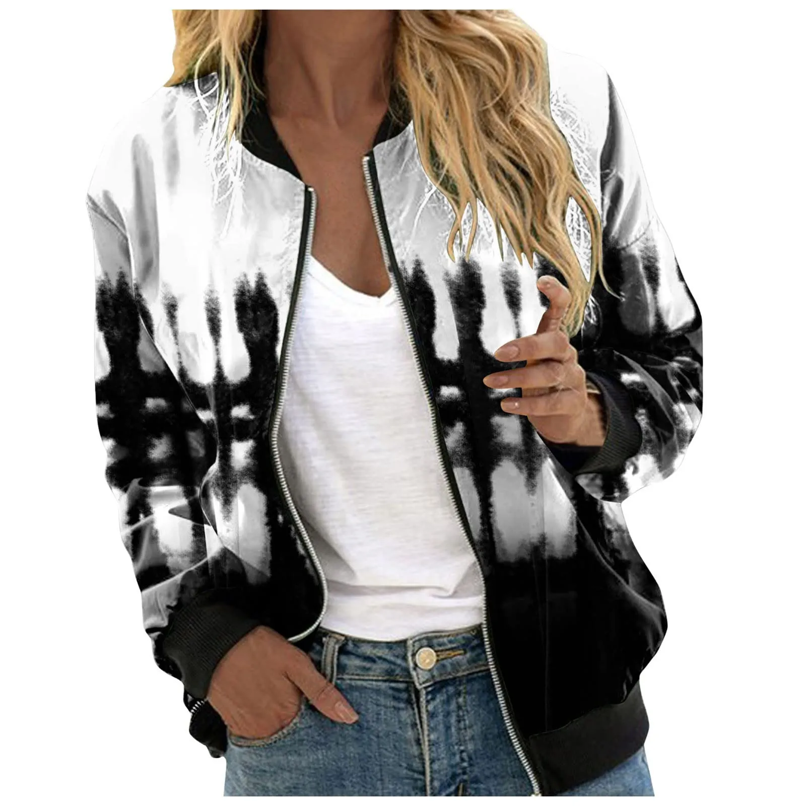 Generico Bomber Donna Floreale con Cerniera e Collo Alto, Giacca Leggera Primaverile Estiva - immagine 1