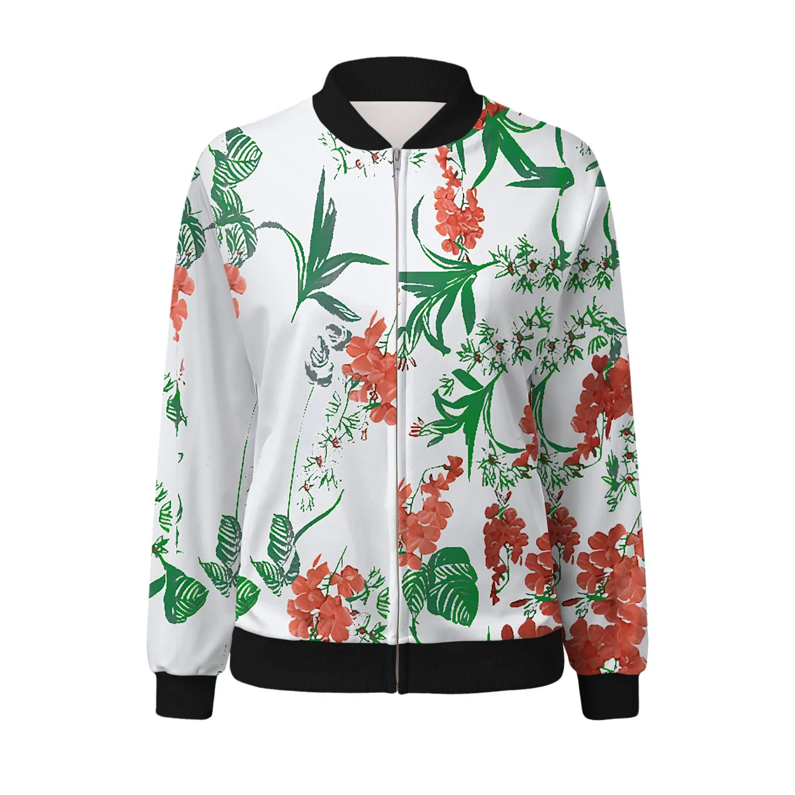 Generico Bomber Donna Floreale con Cerniera e Collo Alto, Giubbotto Leggero Primaverile Estivo - immagine 5