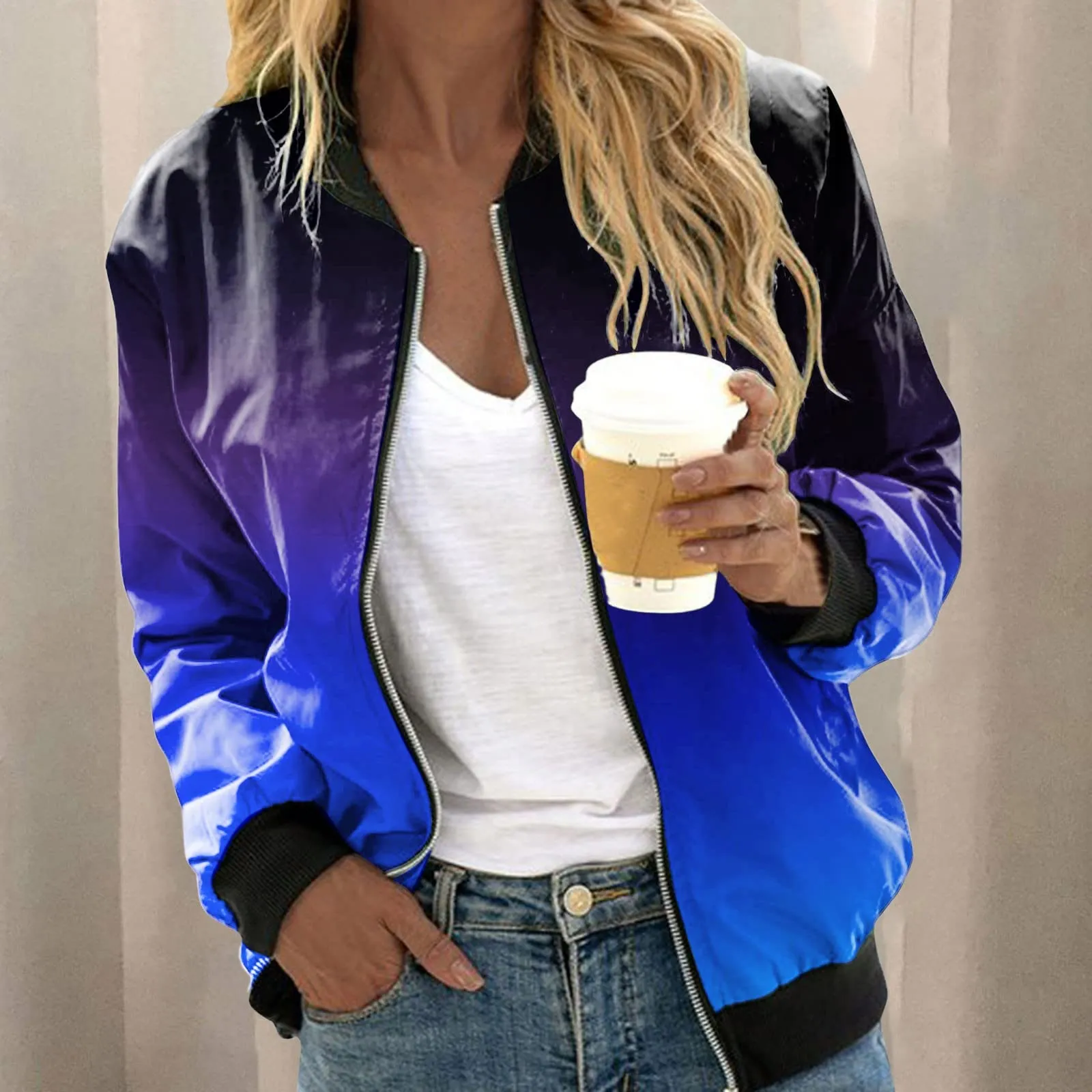 Generico Bomber Donna Floreale con Cerniera e Collo Alto, Giacca Leggera Primaverile Estiva - immagine 3