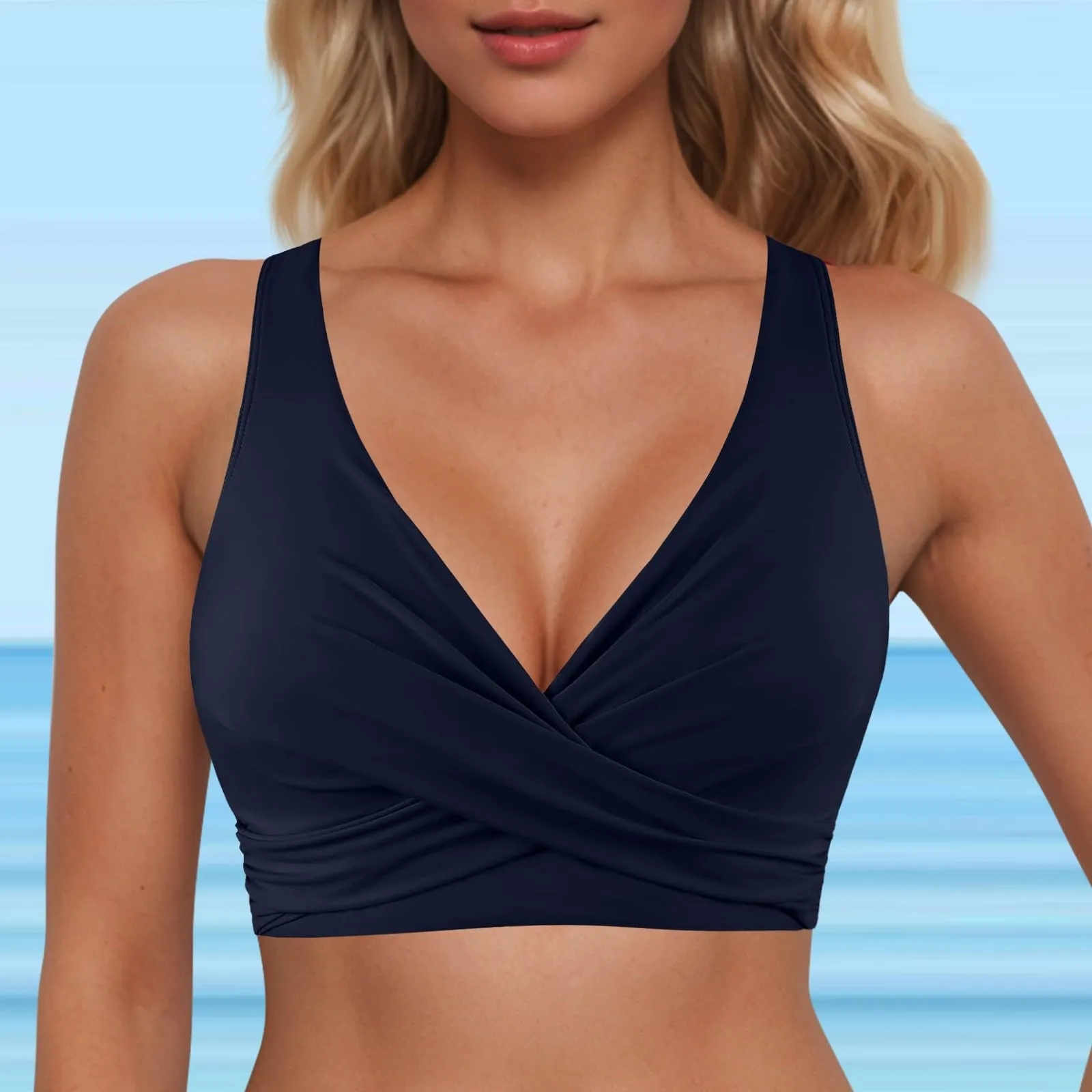 Generico Top Bikini Donna Scollo a V Push Up Imbottito con Spalline Incrociate - immagine 2