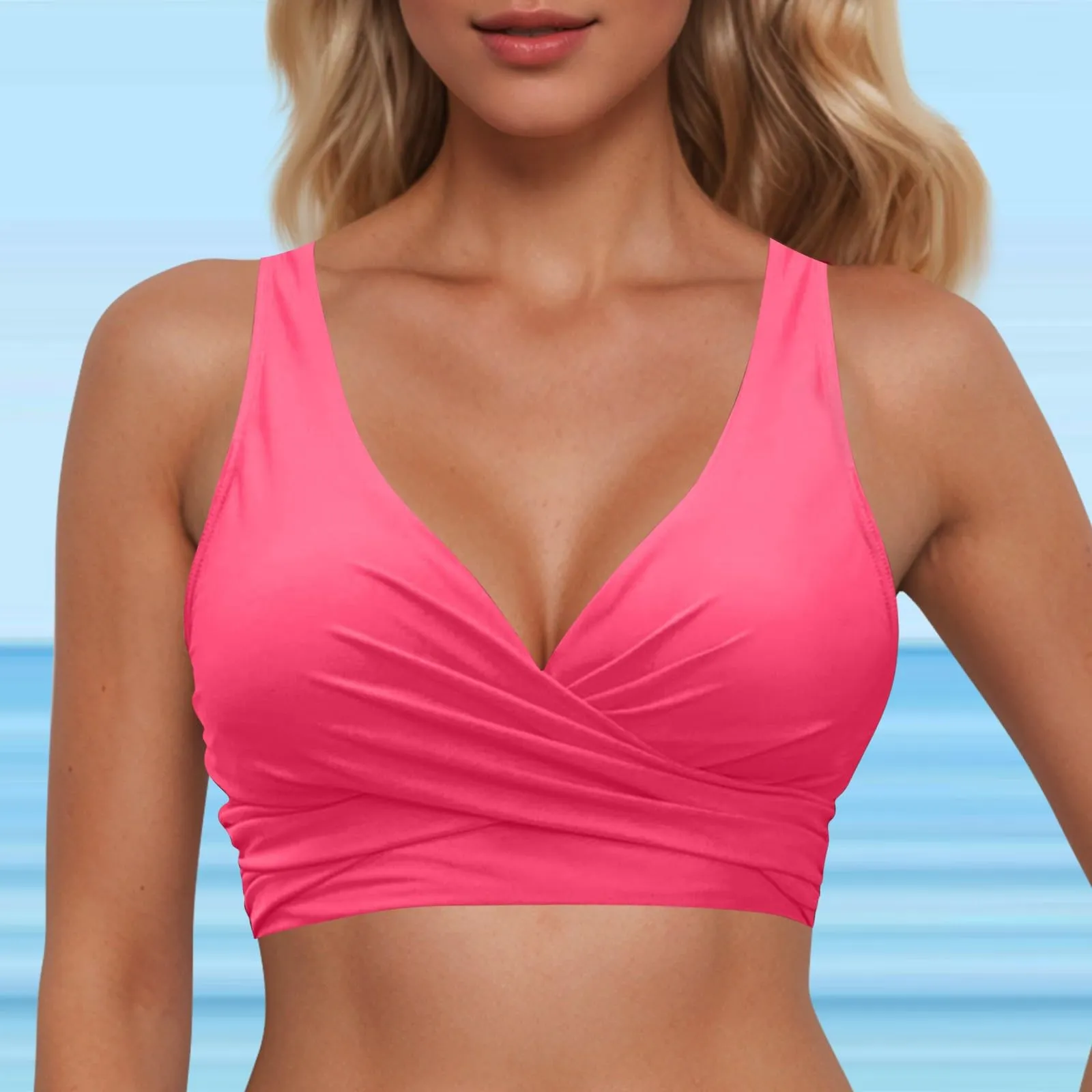 Generico Top Bikini Donna Scollo a V Push Up Imbottito con Spalline Incrociate - immagine 3