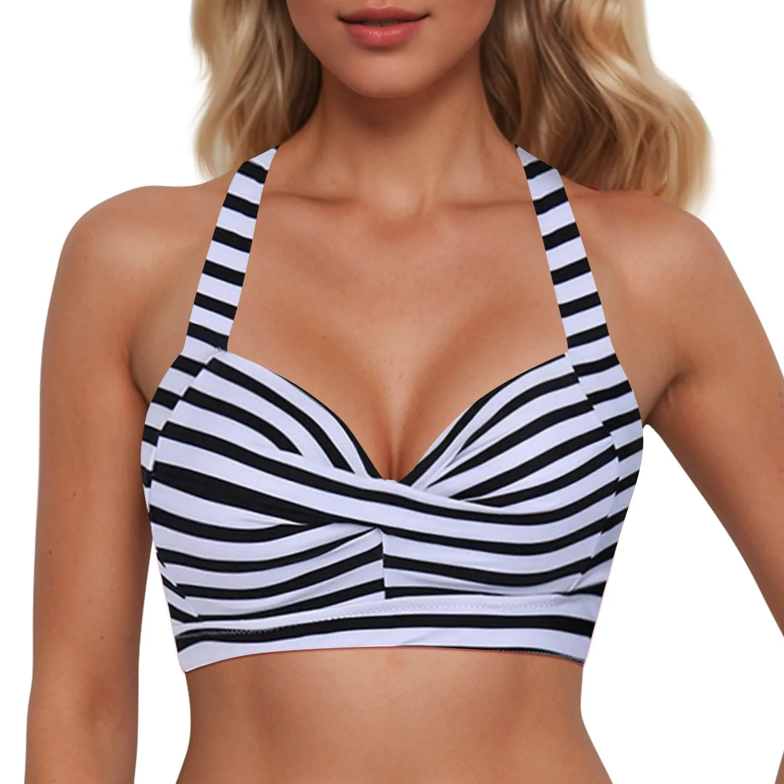 Generico Top Bikini Donna Scollo a V Push Up Imbottito con Spalline Incrociate - immagine 1