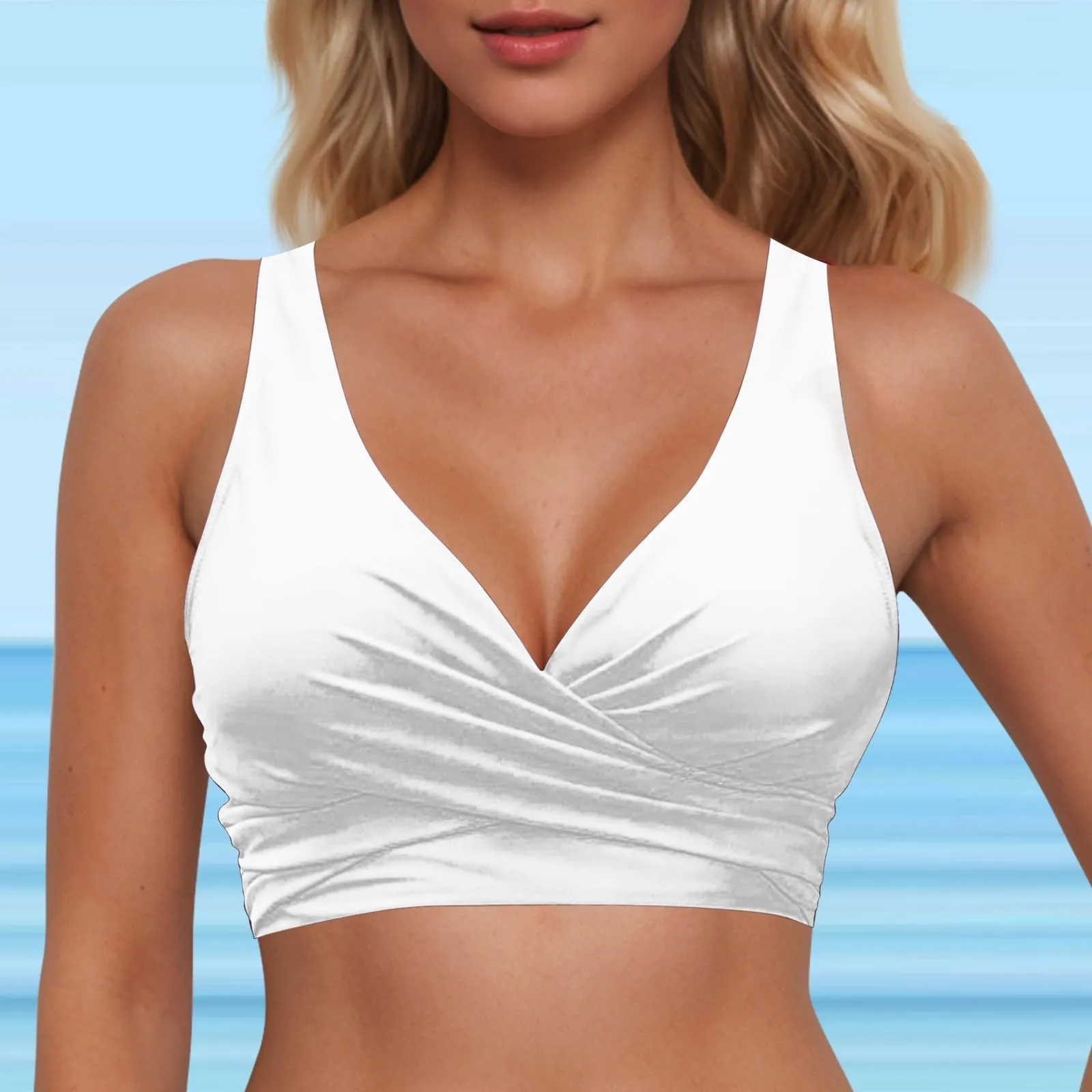 Generico Top Bikini Donna Scollo a V Push Up Imbottito con Allacciatura Incrociata - immagine 3