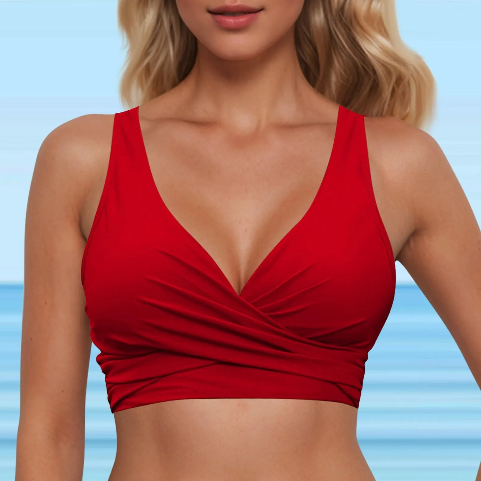 Generico Top Bikini Donna Scollo a V Push Up Imbottito con Imbottitura Rimovibile e Allacciatura Incrociata - immagine 3