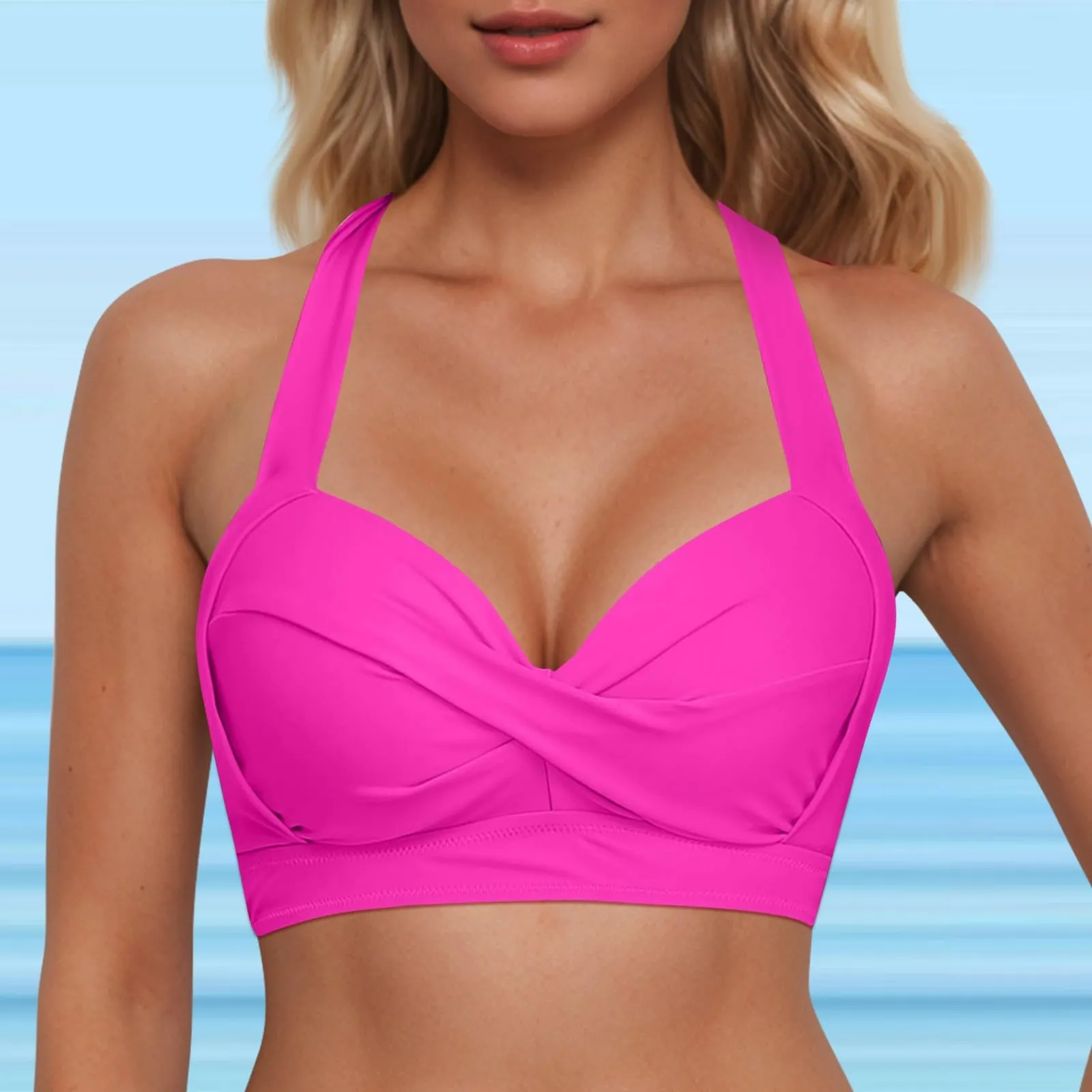 Generico Top Bikini Donna Scollo a V Push Up Imbottito con Spalline Incrociate - immagine 2