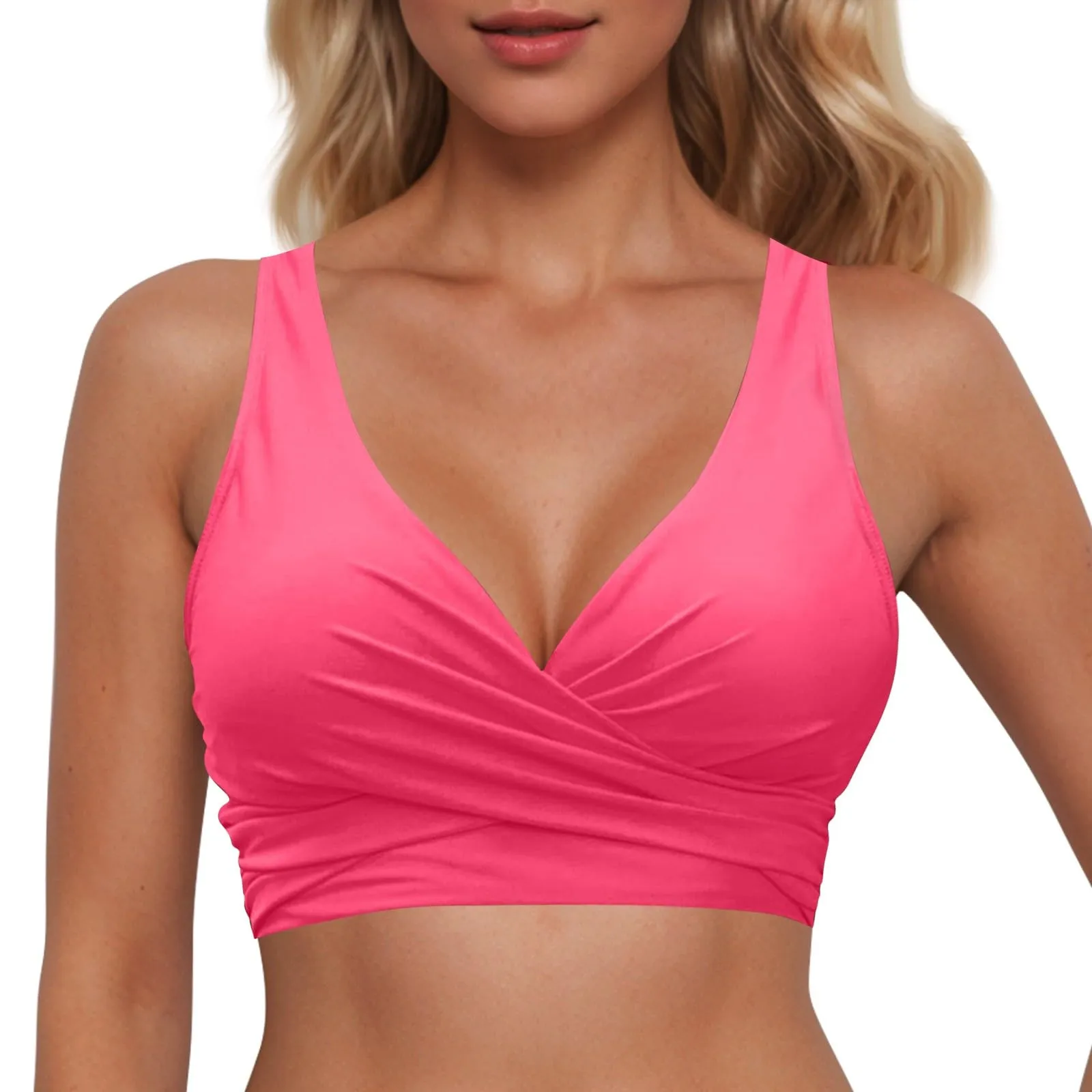 Generico Top Bikini Donna Scollo a V Push Up Imbottito con Imbottitura Rimovibile e Allacciatura Incrociata - immagine 2