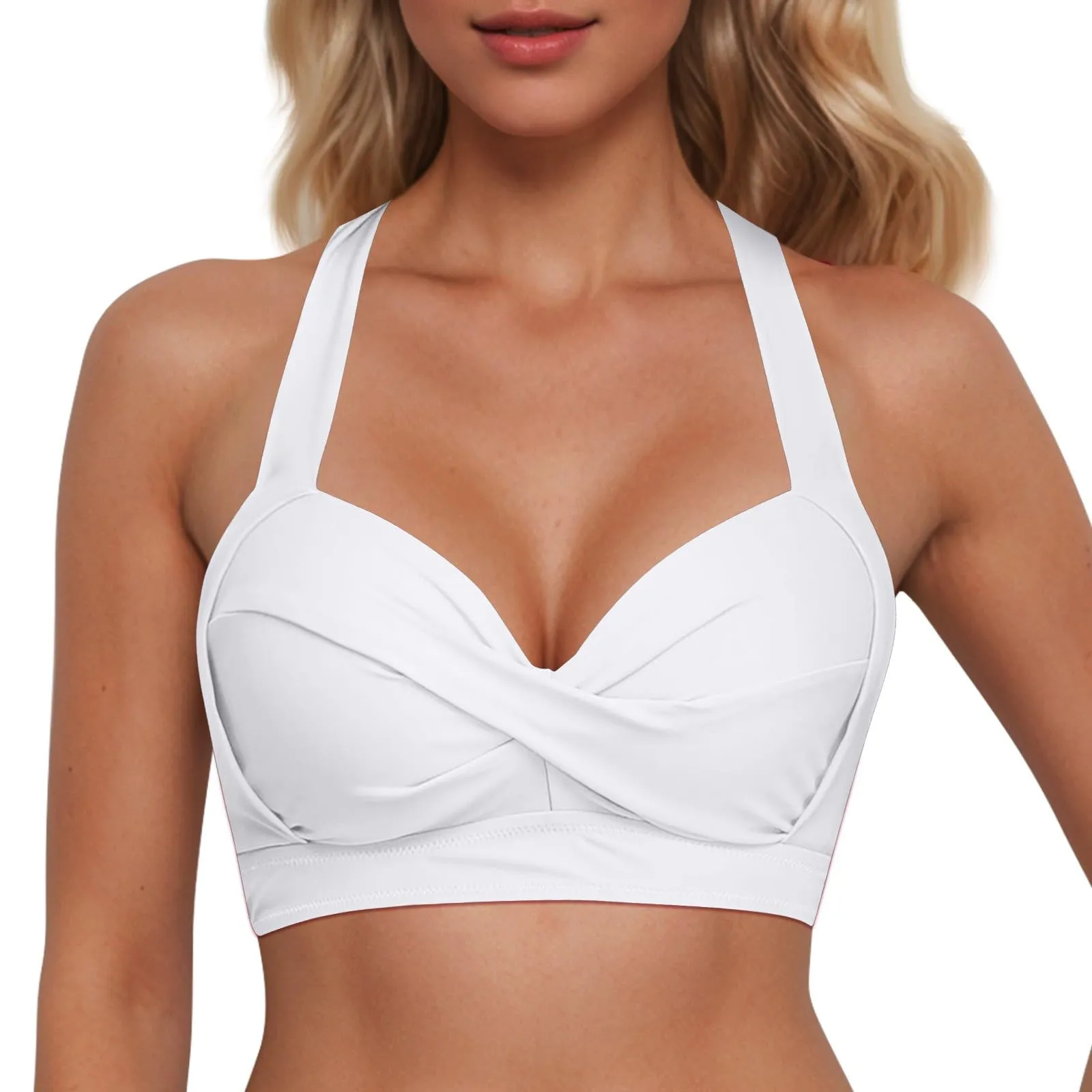 Generico Top Bikini Donna Scollo a V Push Up Imbottito con Imbottitura Rimovibile e Allacciatura Incrociata - immagine 1