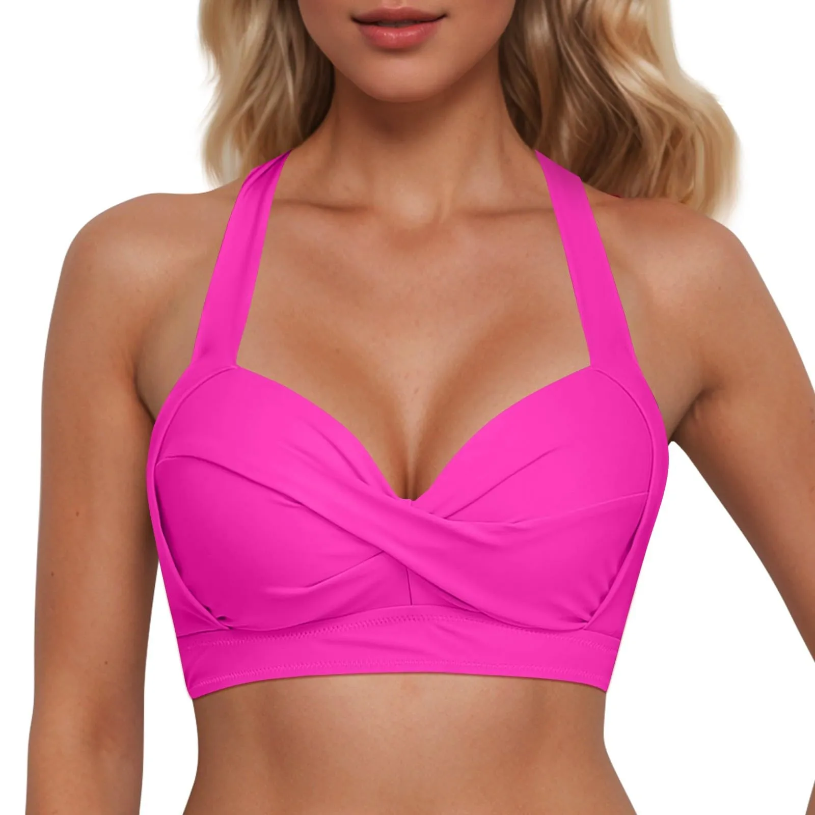 Generico Top Bikini Donna Scollo a V Push Up con Imbottitura Rimovibile e Spalline Incrociate - immagine 1