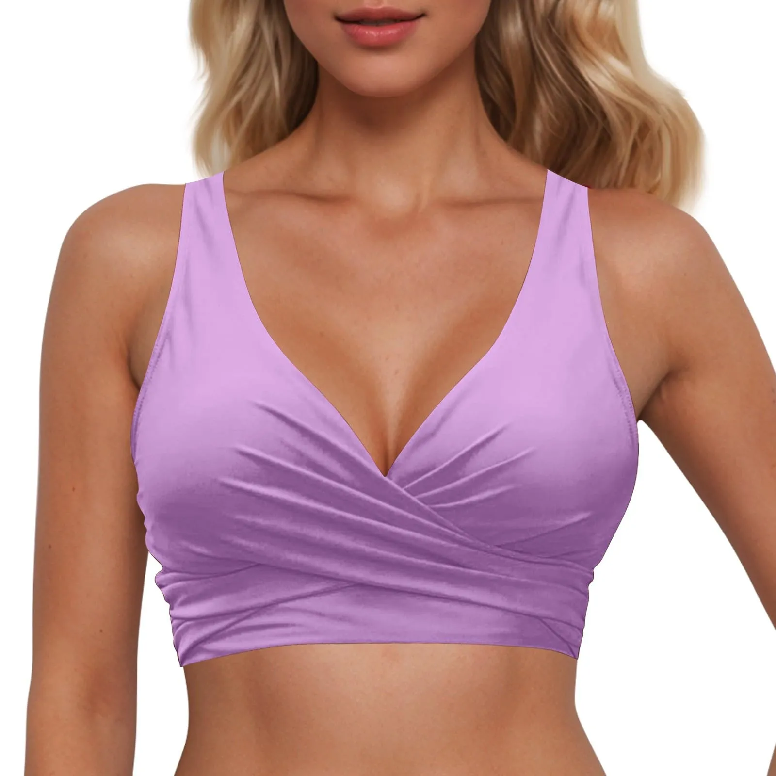 Generico Top Bikini Donna Scollo a V Push Up Imbottito con Spalline Incrociate - immagine 2
