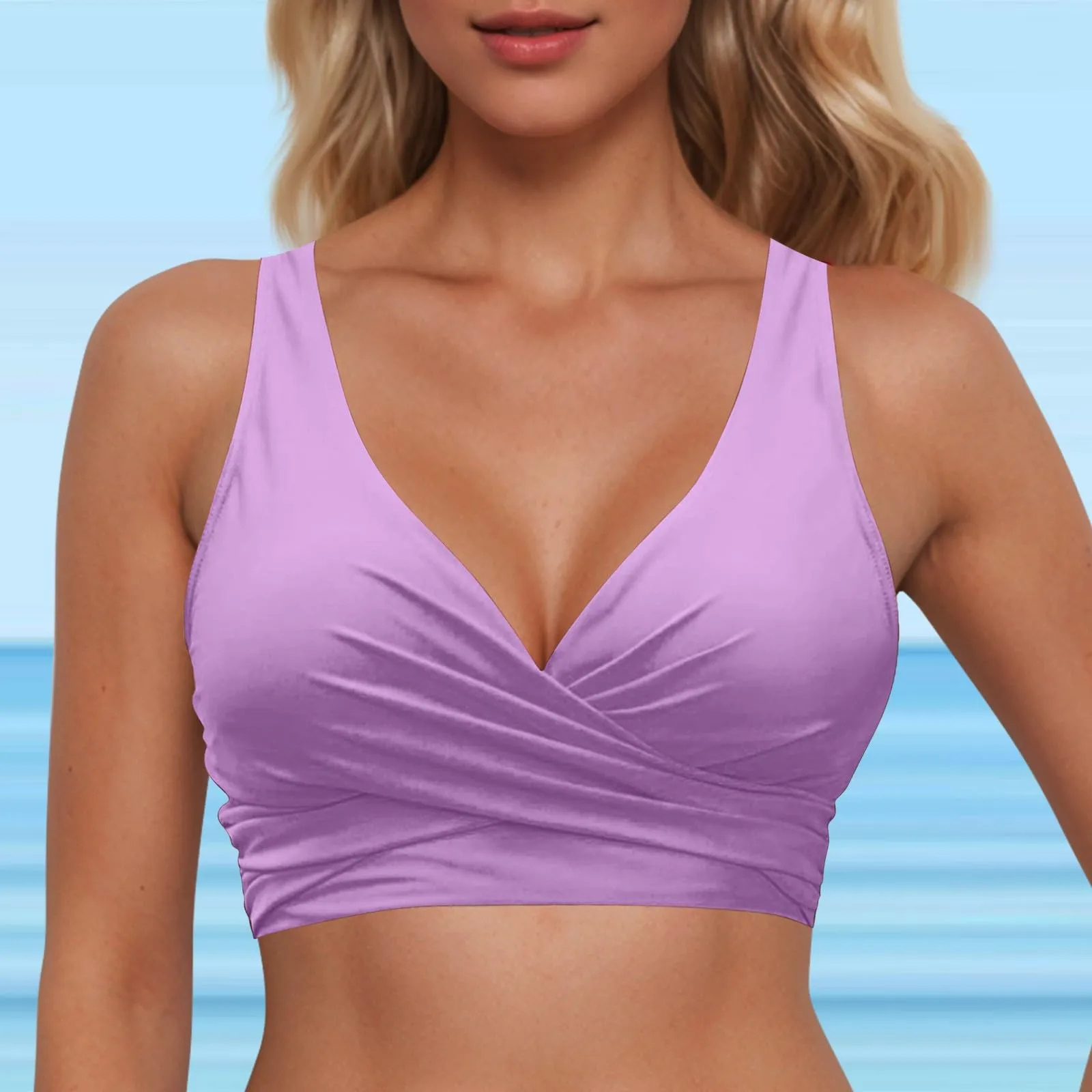 Generico Top Bikini Donna Scollo a V Push Up Imbottito con Spalline Incrociate - immagine 3