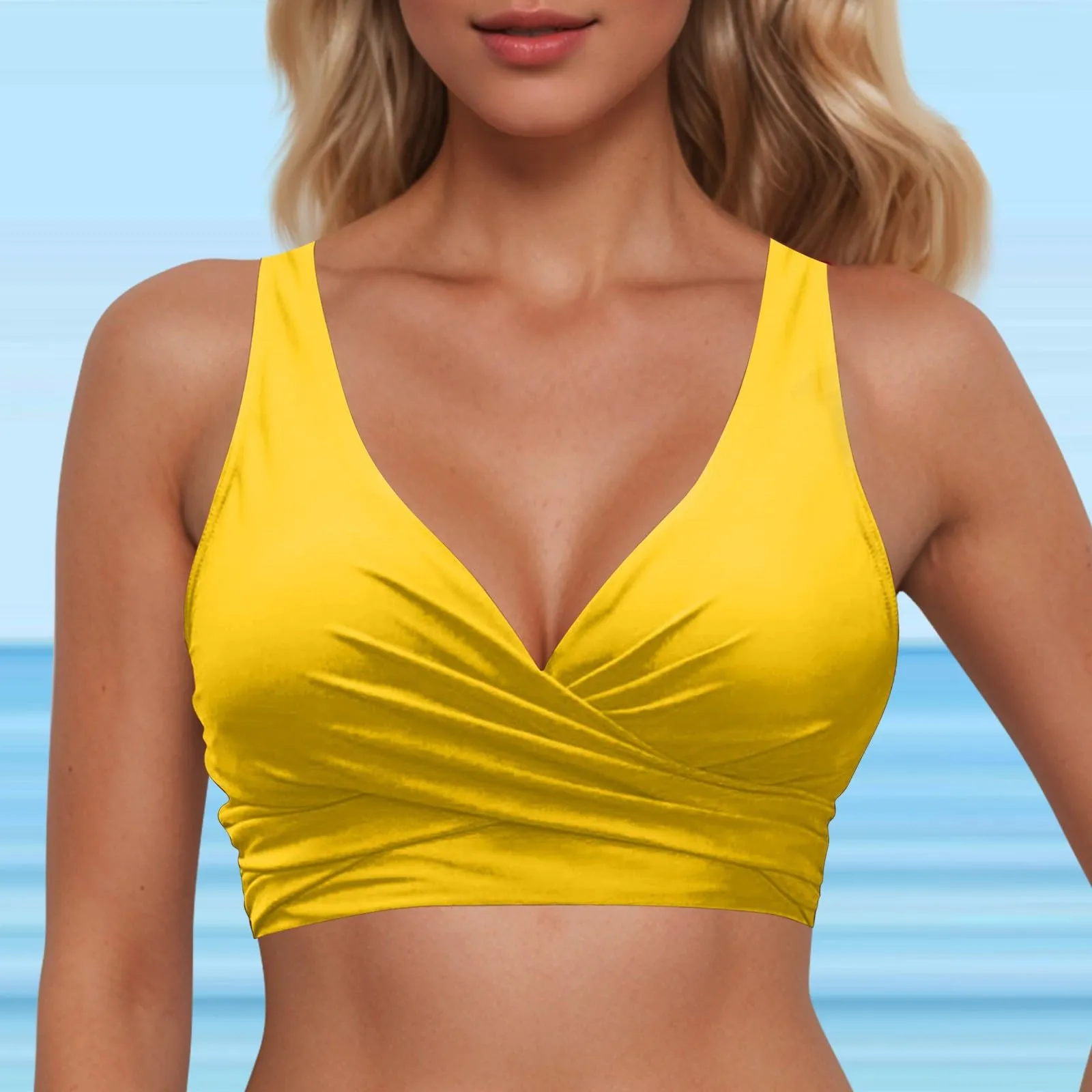 Generico Top Bikini Donna Scollo a V Push Up Imbottito con Spalline Incrociate - immagine 3