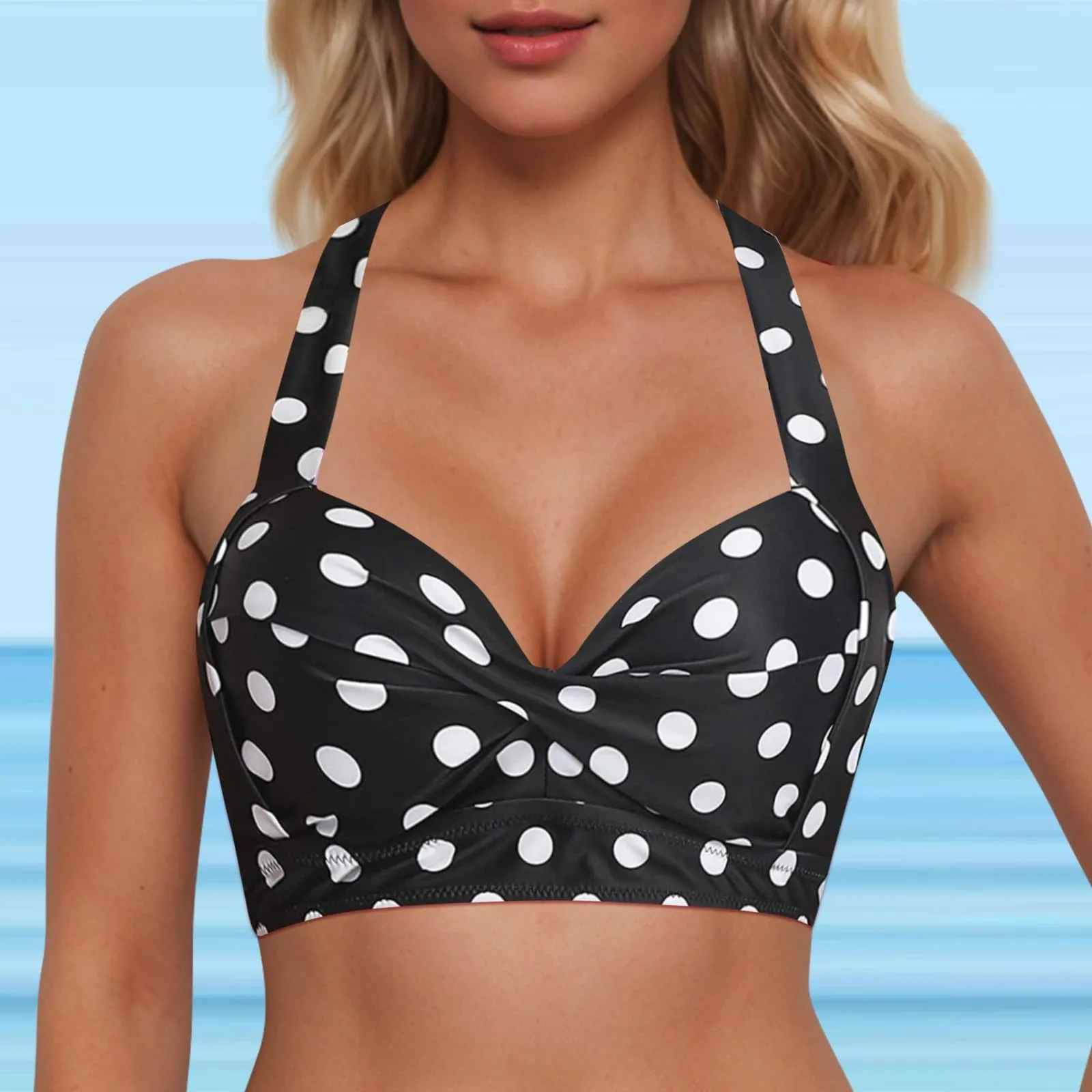 Generico Top Bikini Donna Scollo a V Push Up Imbottito con Spalline Incrociate - immagine 2