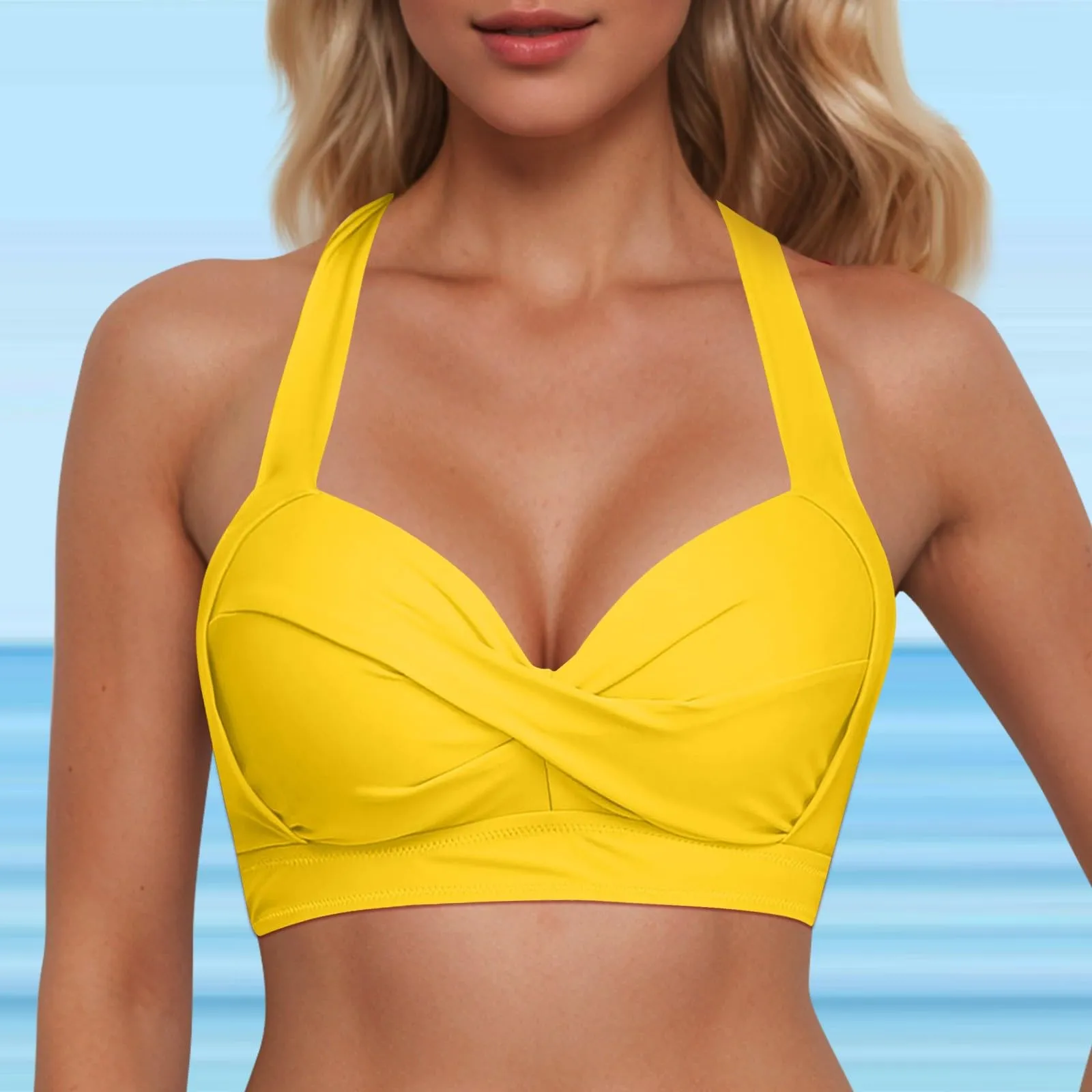 Generico Top Bikini Donna Scollo a V Push Up Imbottito con Allacciatura Incrociata - immagine 2