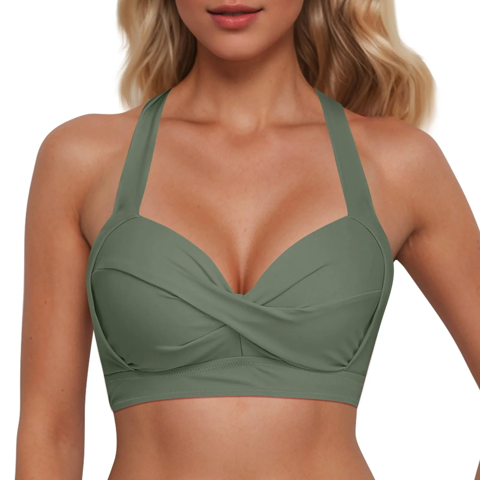 Generico Top Bikini Donna Scollo a V Push Up Imbottito con Imbottitura Rimovibile e Spalline Incrociate - immagine 1