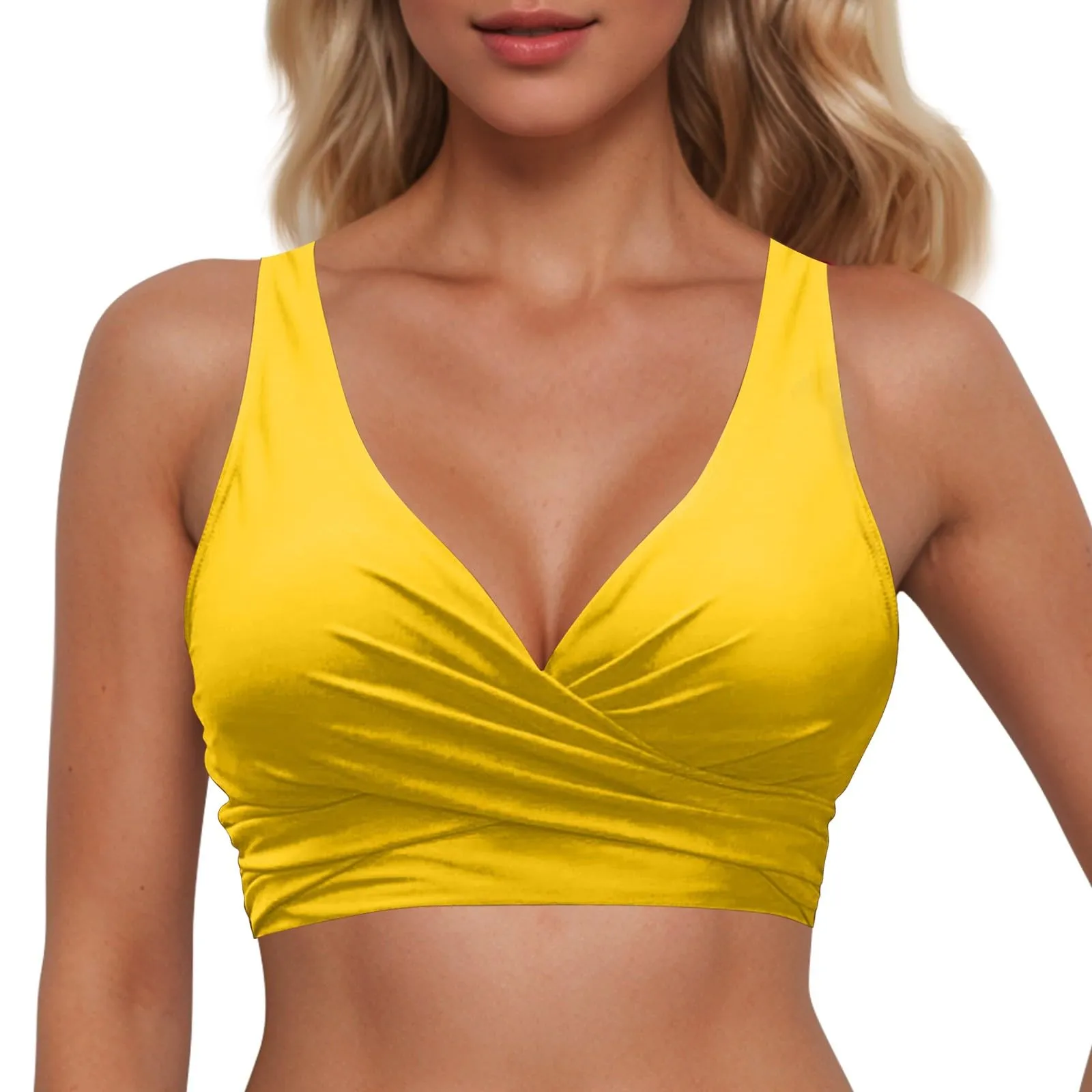 Generico Top Bikini Donna Scollo a V Push Up con Imbottitura Rimovibile e Allacciatura Incrociata - immagine 2