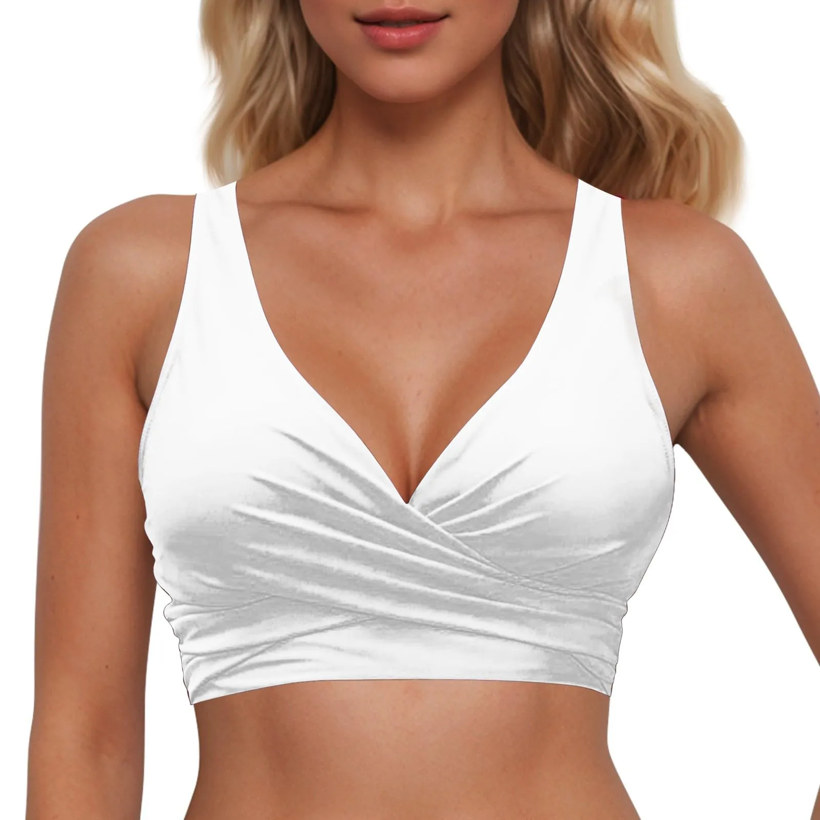 Generico Top Bikini Donna Scollo a V Push Up Imbottito con Spalline Incrociate - immagine 2