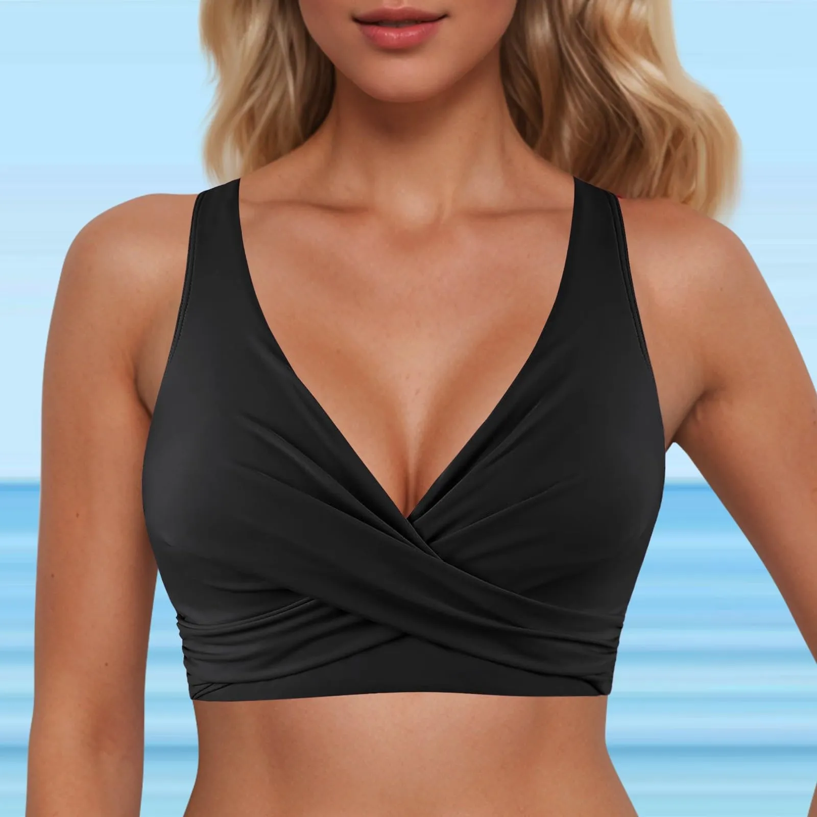 Generico Top Bikini Donna Scollo a V Push Up Imbottito con Imbottitura Rimovibile e Allacciatura Incrociata - immagine 2