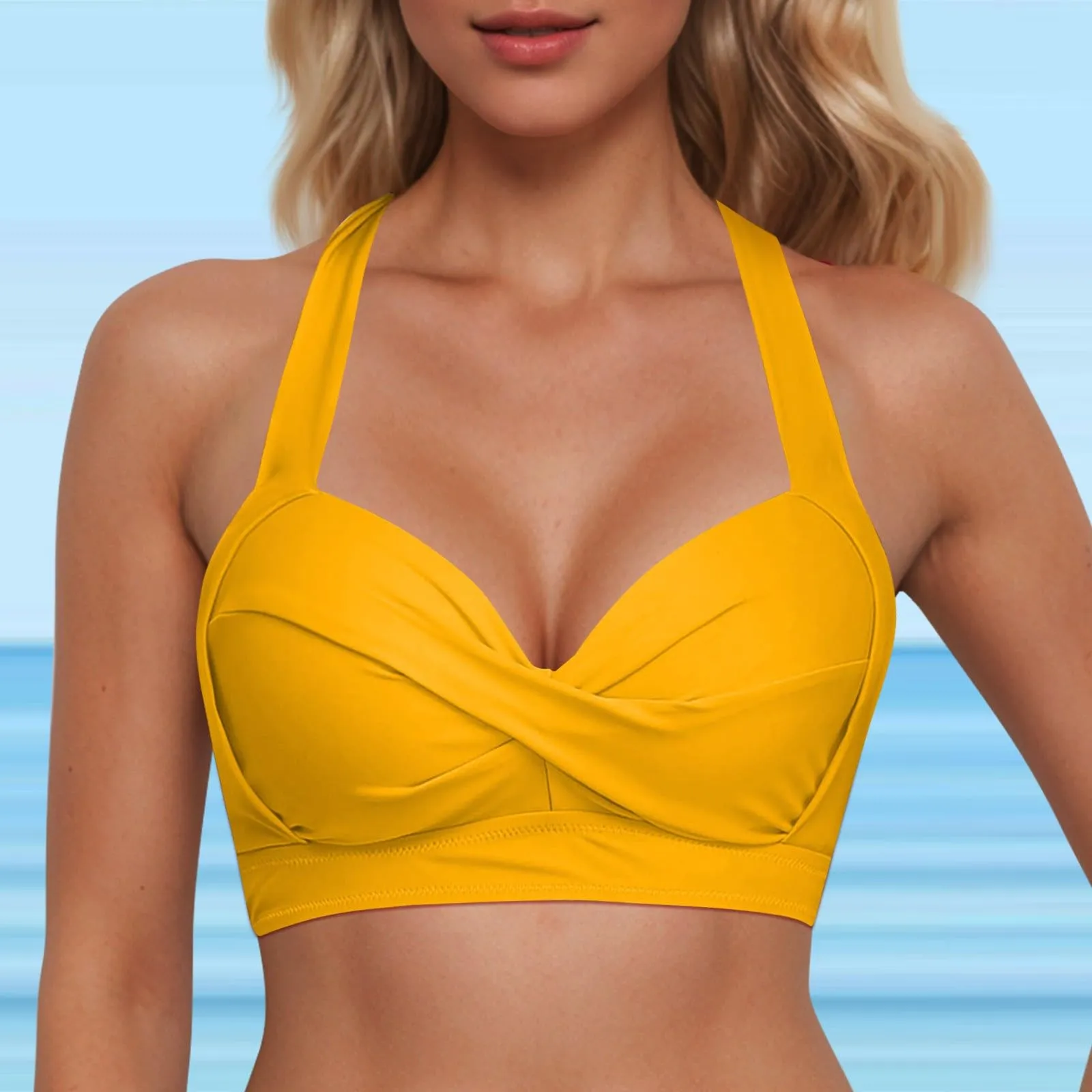 Generico Top Bikini Donna Scollo a V Push Up Imbottito con Spalline Incrociate - immagine 2