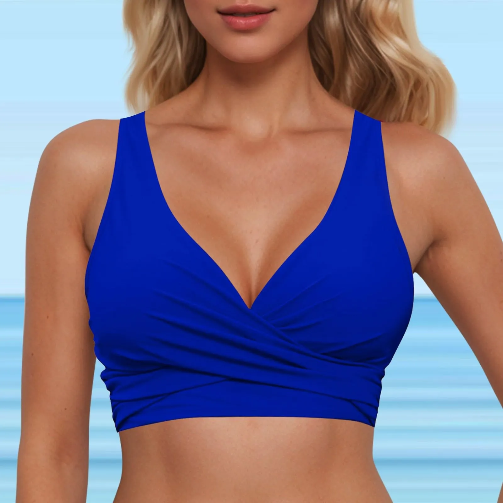 Generico Top Bikini Donna Scollo a V Push Up Imbottito con Spalline Incrociate - immagine 3