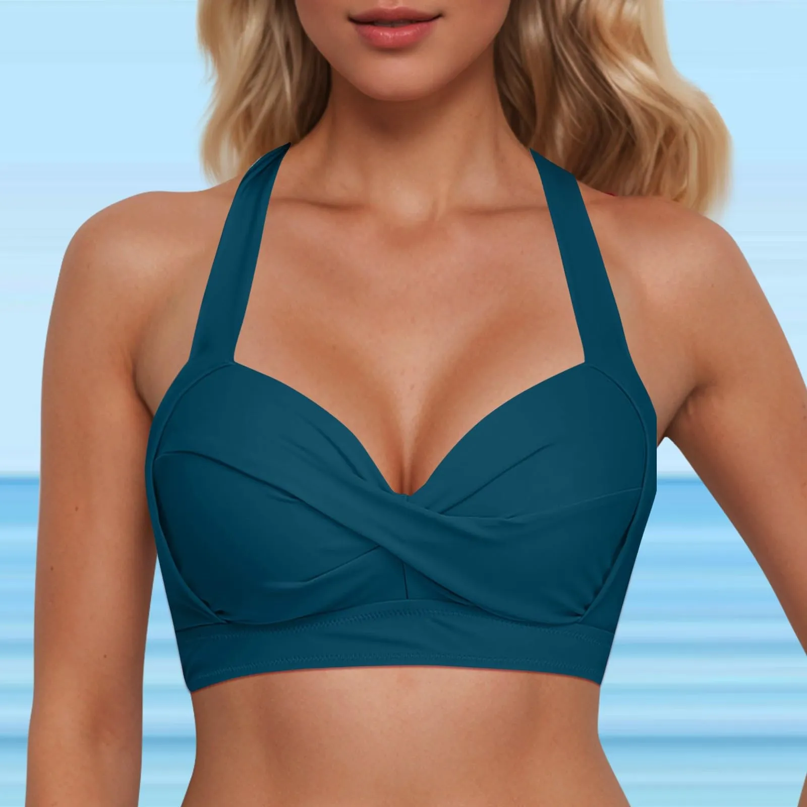 Generico Top Bikini Donna Scollo a V Push Up Imbottito con Spalline Incrociate - immagine 2