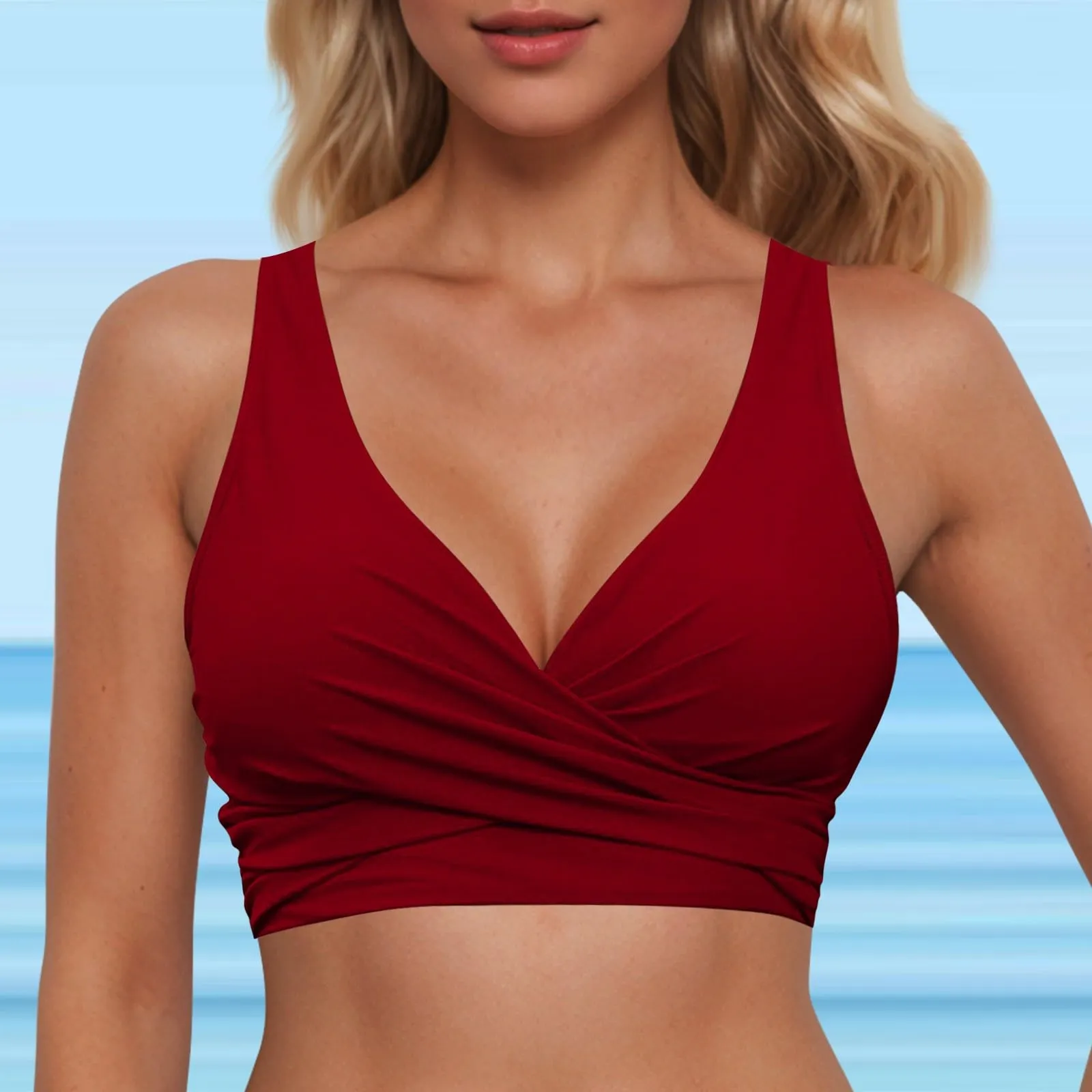 Generico Top Bikini Donna Scollo a V Push Up Imbottito con Spalline Incrociate - immagine 3
