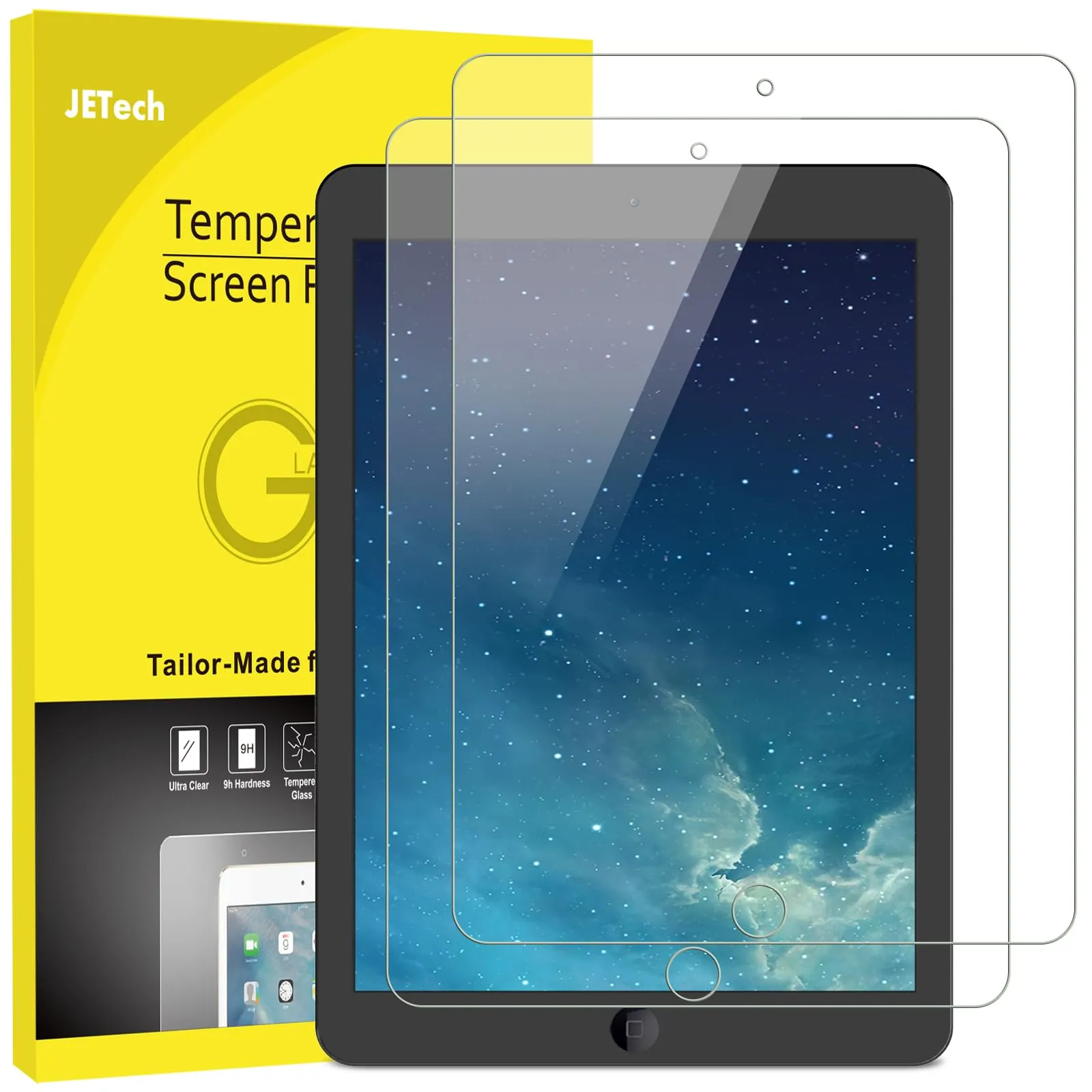 JETech Pellicola Protettiva in Vetro Temperato per iPad 6/5, Air 1/2, Pro 9.7 (2 Pezzi) - immagine 1