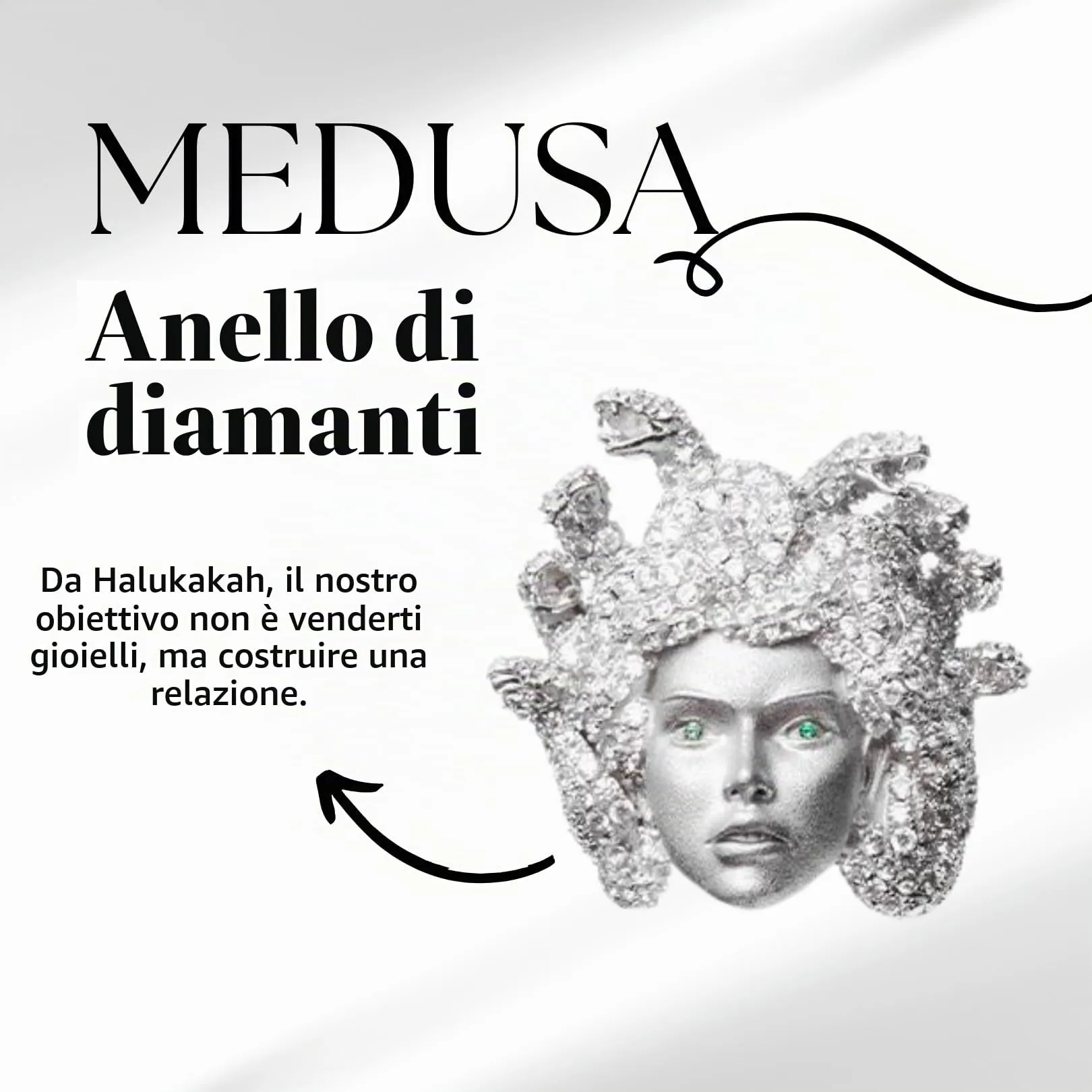 HALUKAKAH Anello Medusa Diamanti Iced Out, Finitura in Oro Bianco Platino per Uomo, Diamanti da Laboratorio, Misura Regolabile - immagine 2