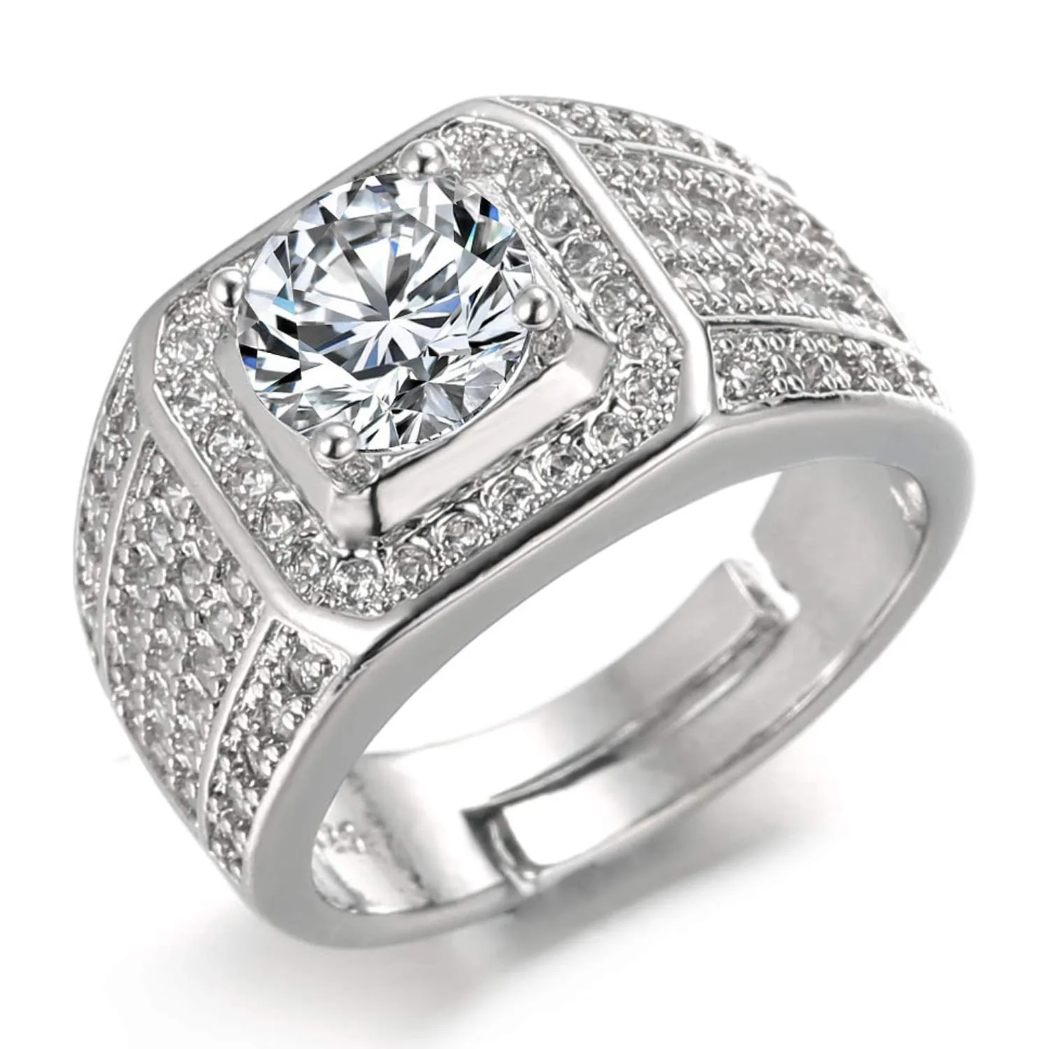 HALUKAKAH Men's Adjustable White Gold Finish Diamond Ring - immagine 1