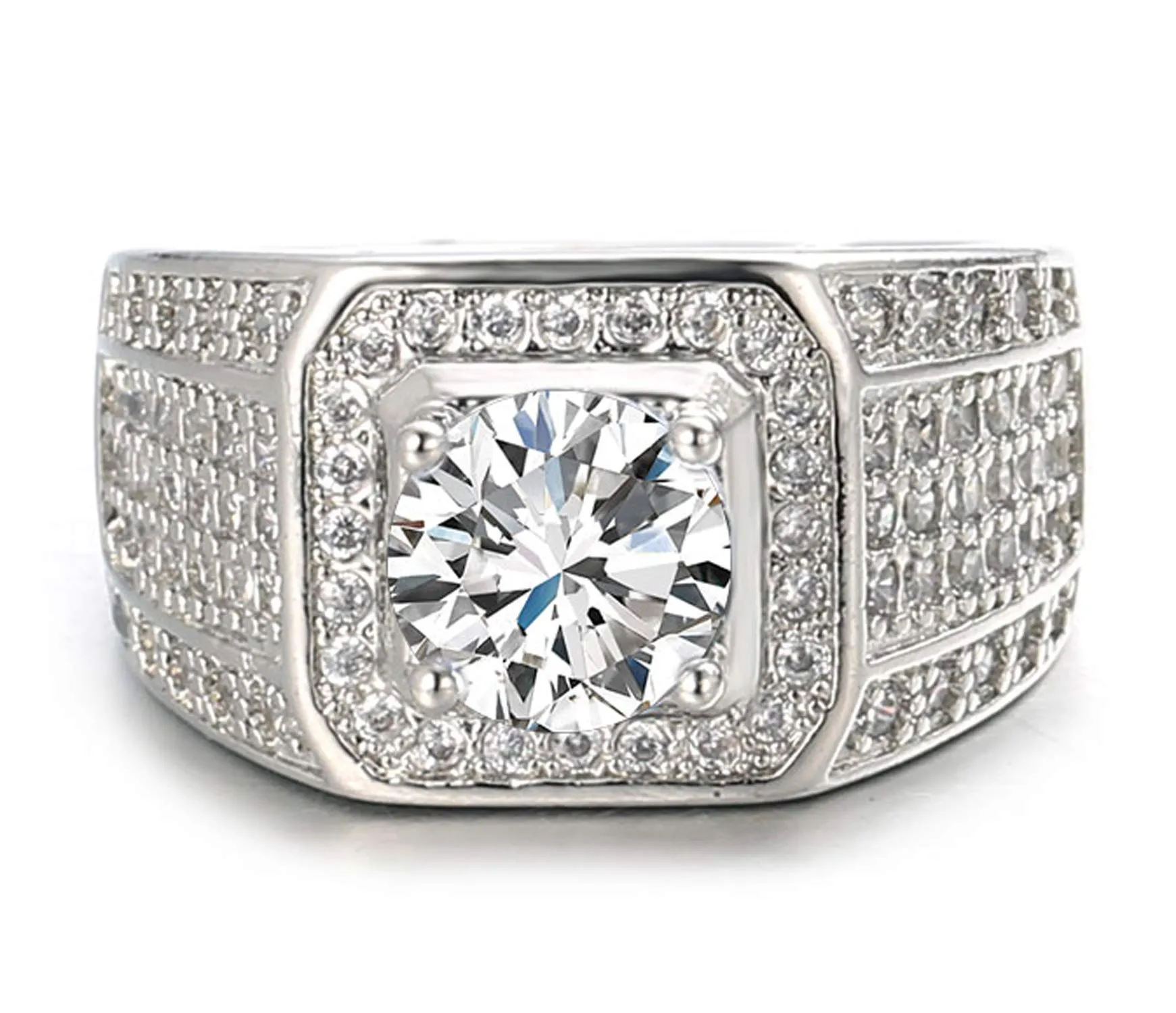 HALUKAKAH Men's Adjustable White Gold Finish Diamond Ring - immagine 3
