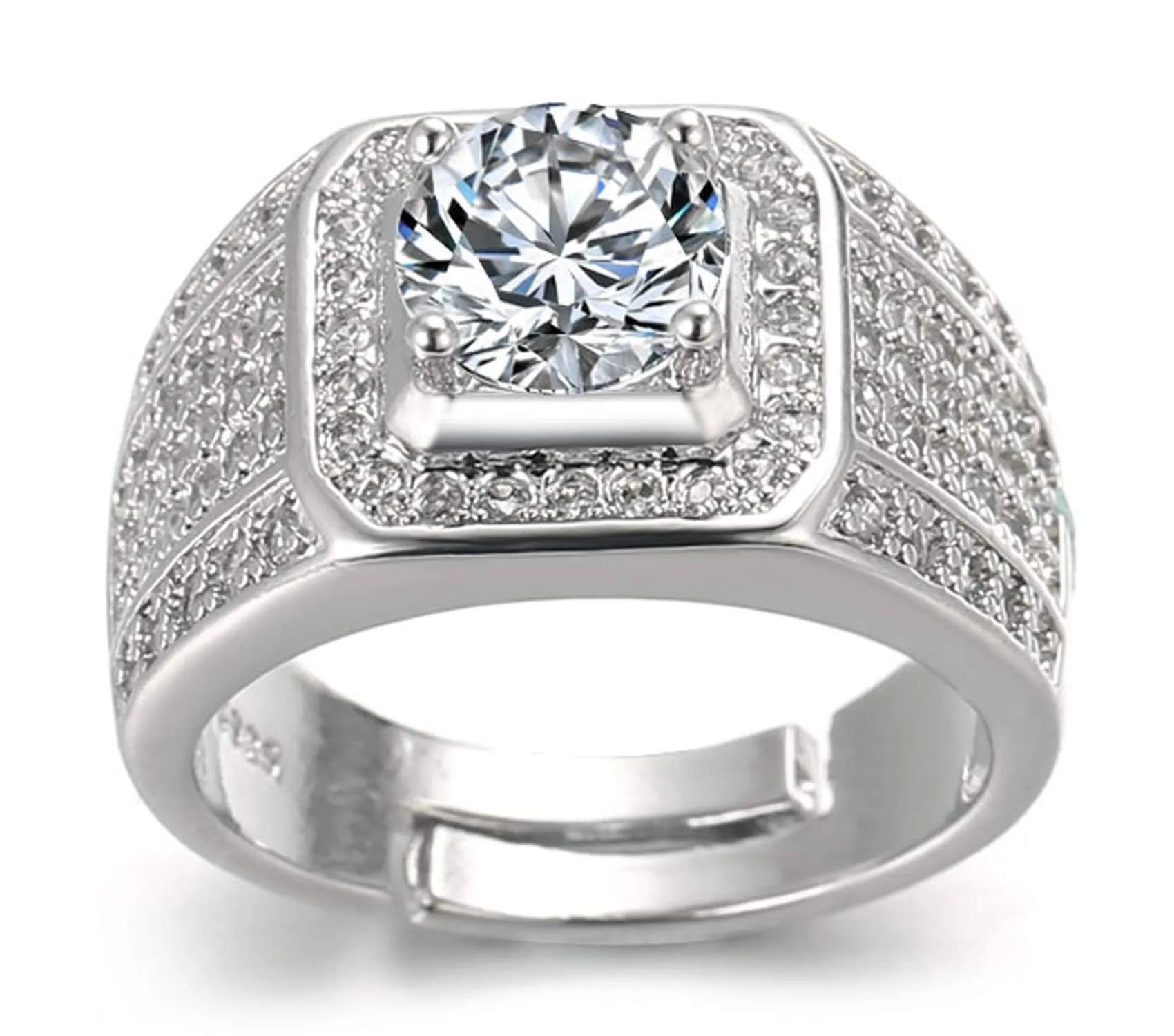HALUKAKAH Men's Adjustable White Gold Finish Diamond Ring - immagine 4